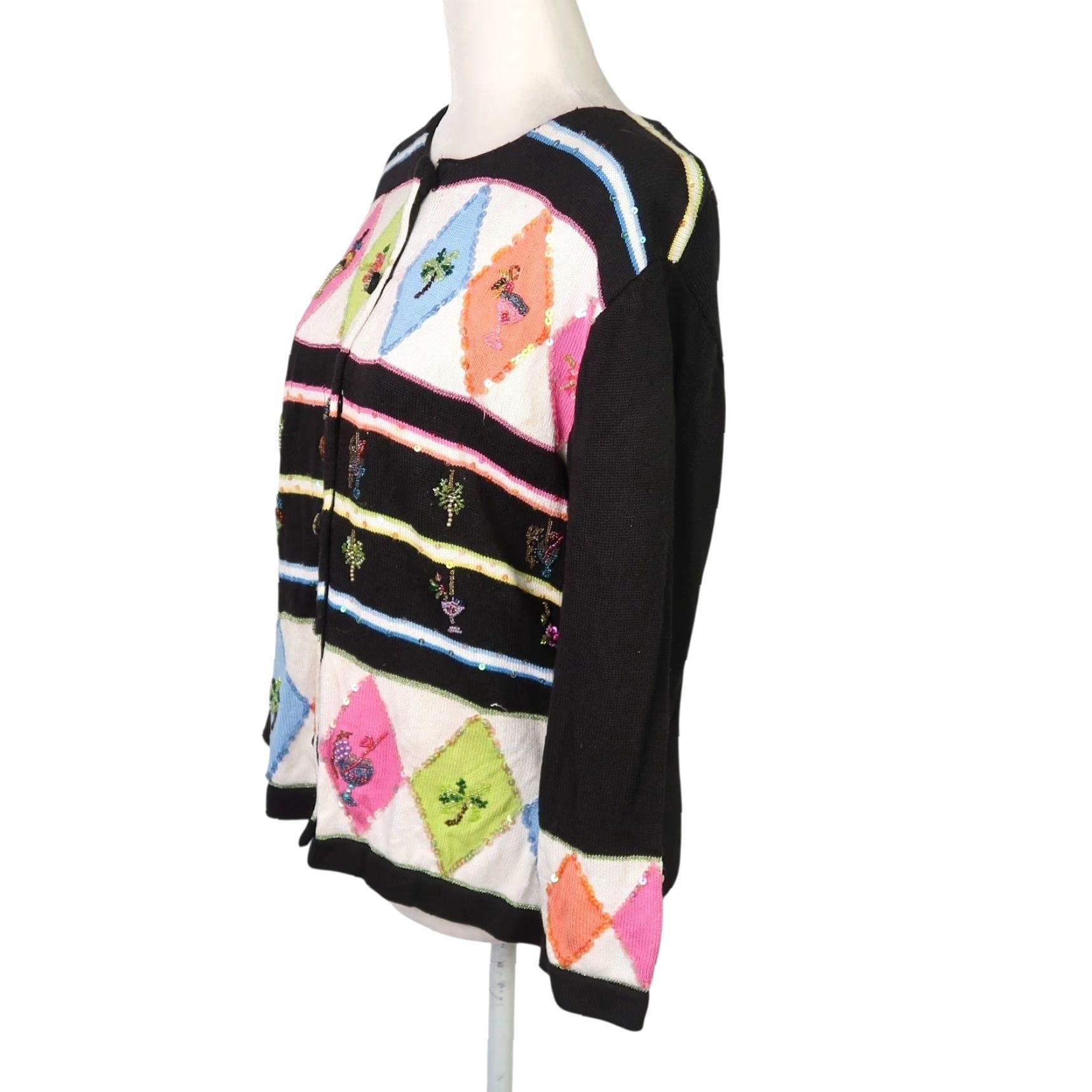 Black Diamond VINTAGE 90s Just B Cardigan Sweater Diamond Beaded Knit Cotton Rayon Black L Womens Size L / US 10 / IT 46 - 3 Thumbnail