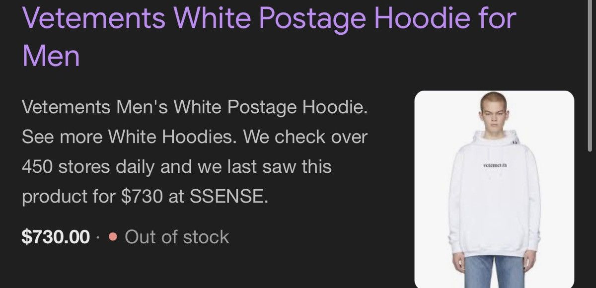 Vetements Vetements Shipping Label Hoodie (White) Size US S / EU 44-46 / 1 - 9 Thumbnail
