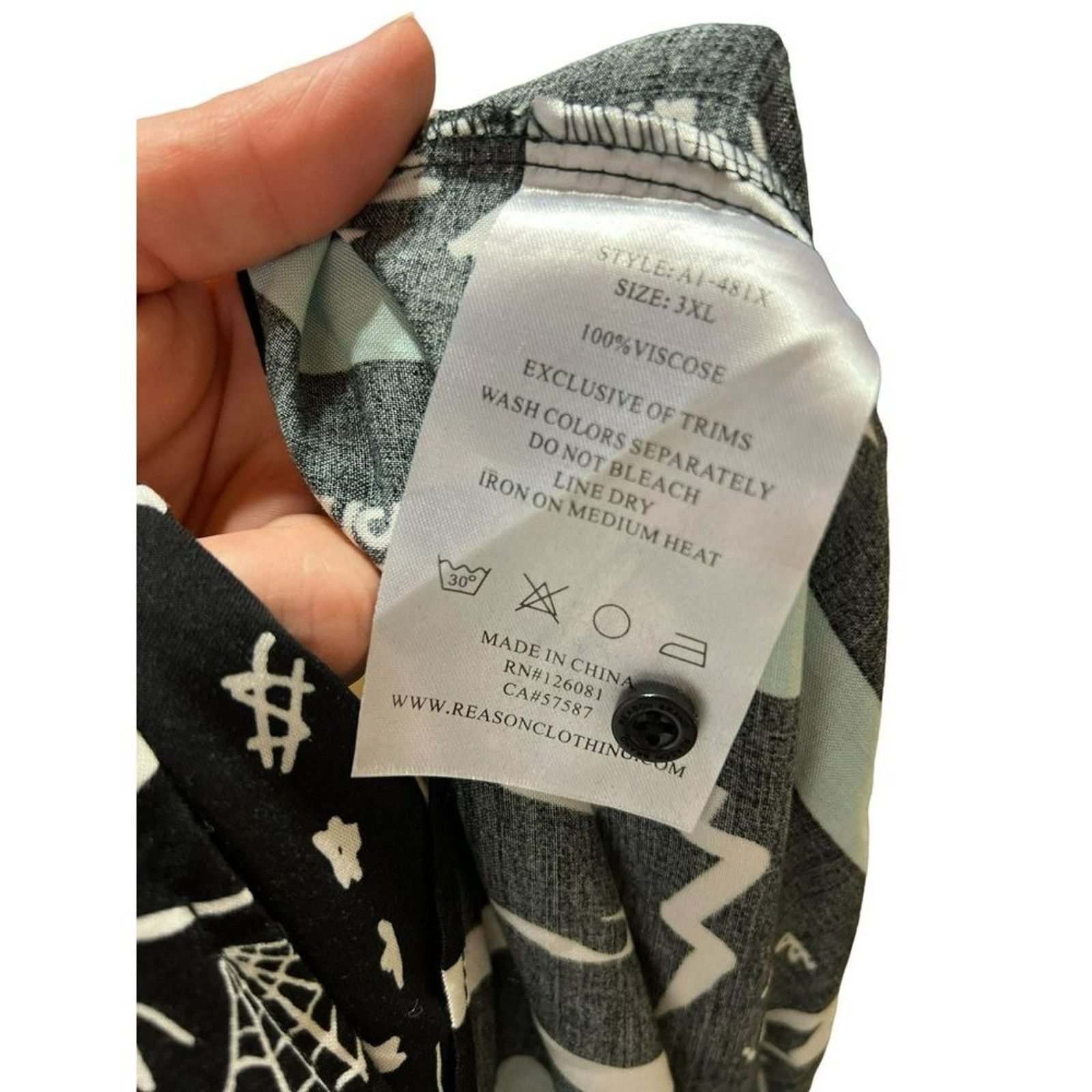 Reason Reasons Black Turquoise Blurry Button Front Shirt 90s Print Size 3XL / US 20-22 - 6 Thumbnail