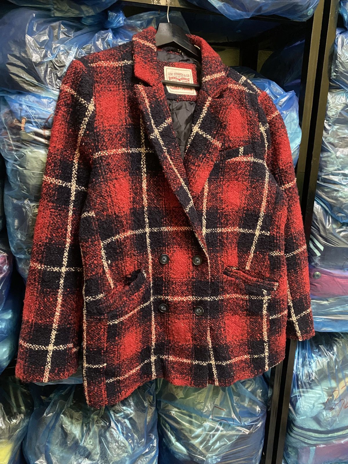 Levi's VINTAGE Y2K LEVIS DOUBLE BREASTED RED CHECKER COAT Size US M / EU 48-50 / 2 - 3 Thumbnail