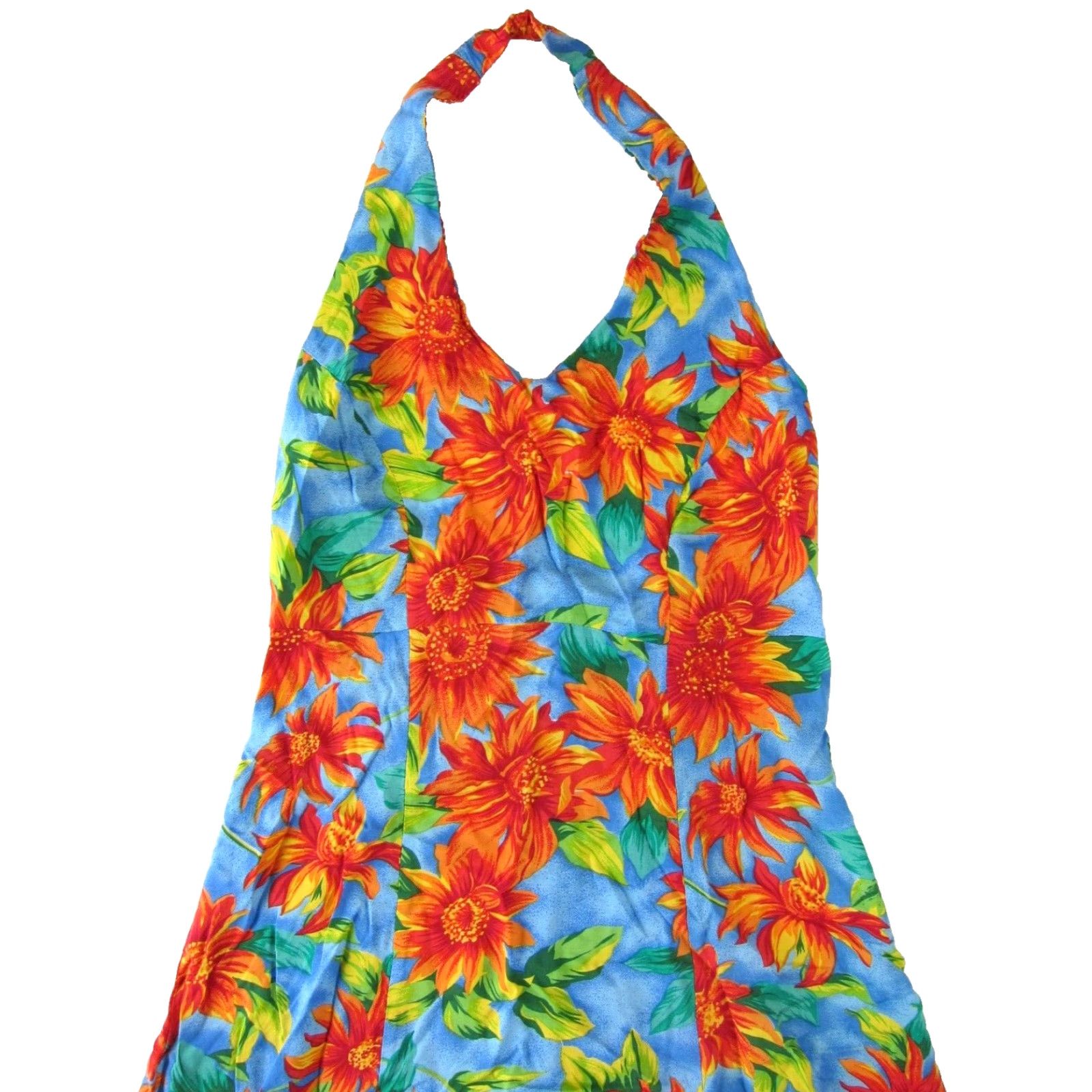 Sunflower VINTAGE UM & COMPANY Blue Orange Yellow Sunflower Flower Rayon Halter Dress M Size M / US 6-8 / IT 42-44 - 4 Thumbnail
