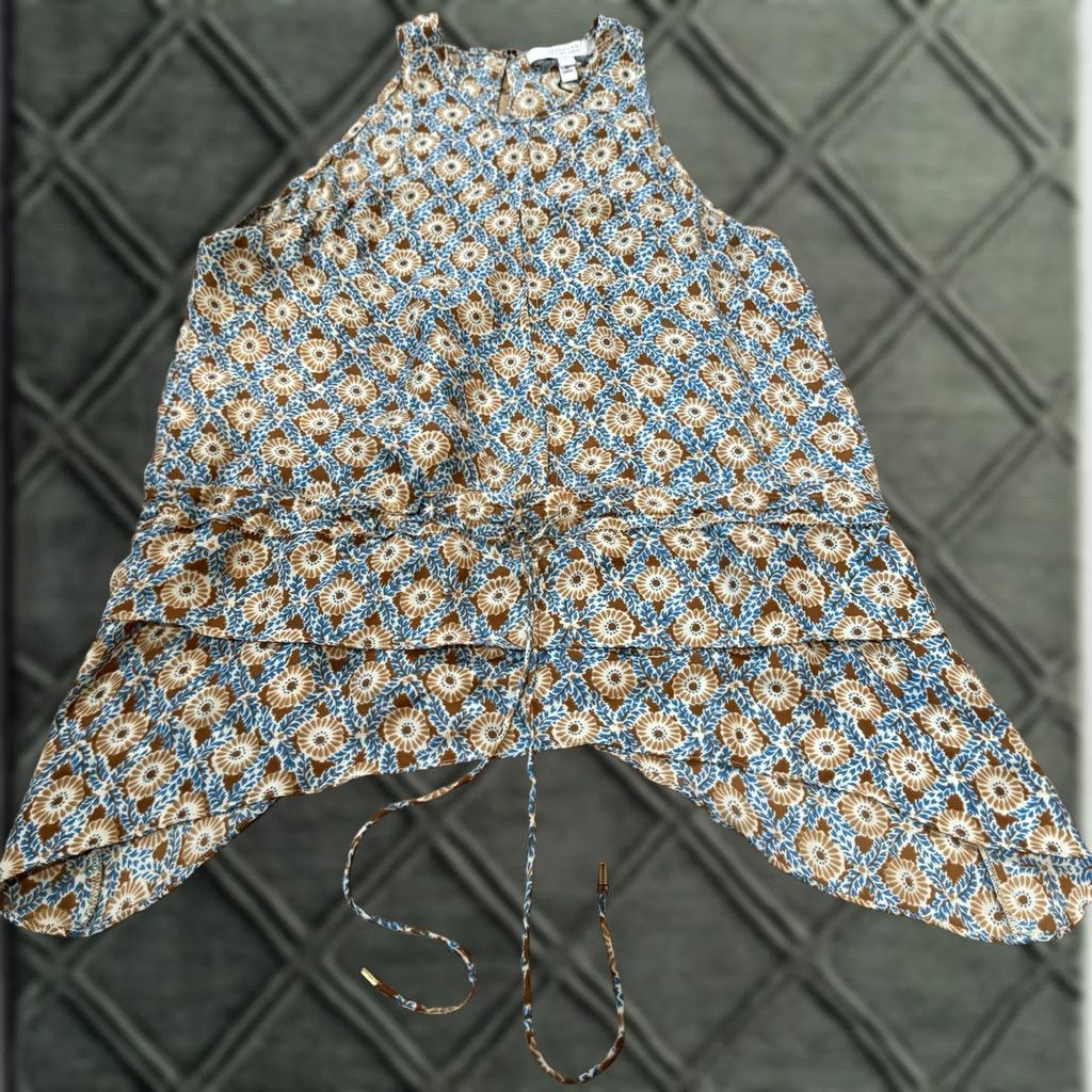 Vintage Derek Lam 10 Crosby Blouse Ruffle Top Women Size 4 Toffe Print NWT Leopard Blue Long Sleeve Pullover Shirt Size S / US 4 / IT 40 - 1 Thumbnail