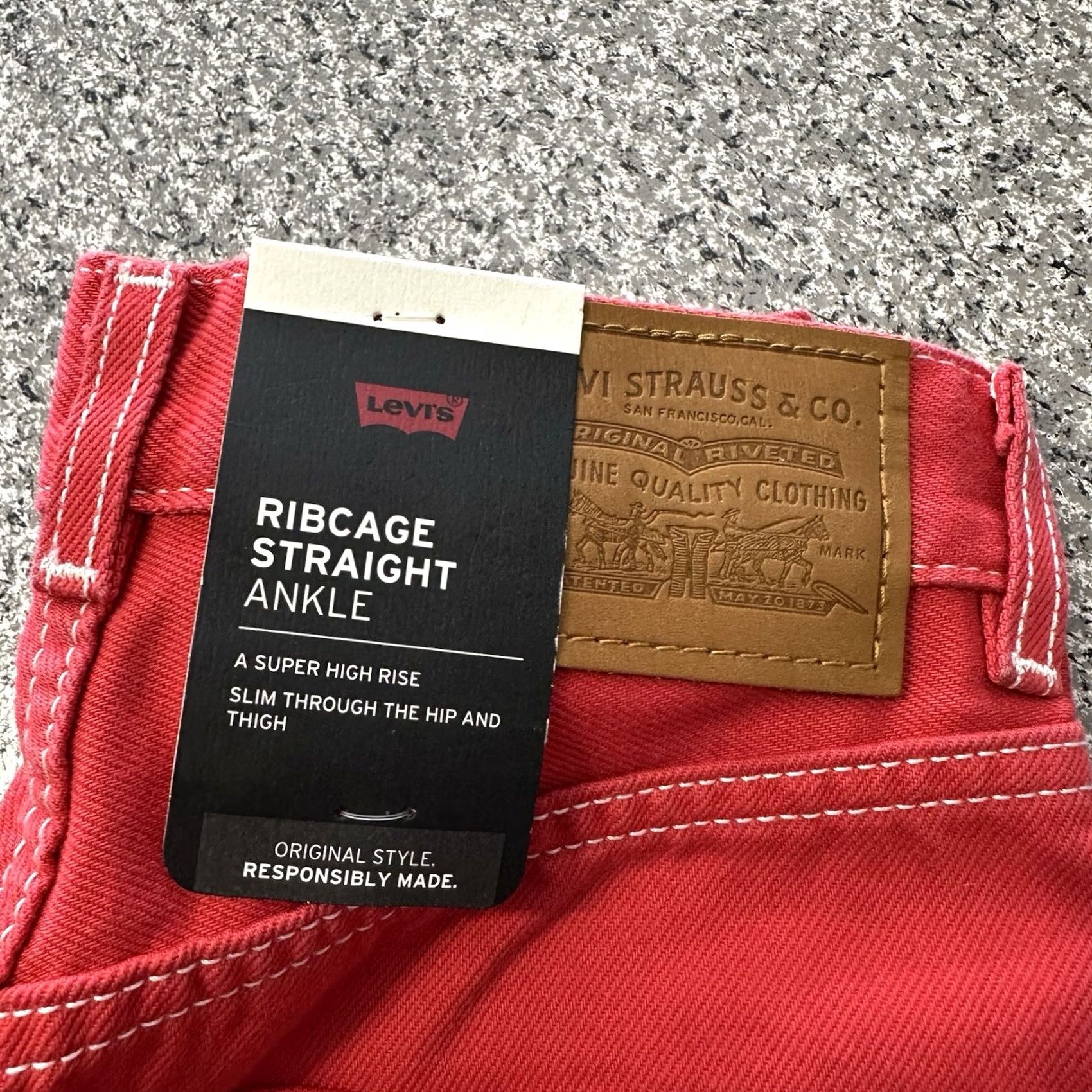 Levi's Levi's Premium Ribcage Straight Ankle Jeans Womens 23x29 High Rise Button Fly Red Size 40" / US 18 - 2 Thumbnail