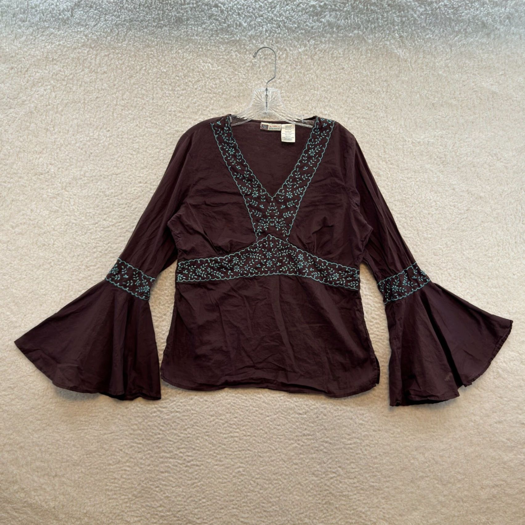 Faded Glory VINTAGE Y2K Top Large Brown Flare Sleeve Boho Fairy Grunge Bohemian Hippy Shirt L Brown Mens/Womens? Size L / US 10 / IT 46 - 2 Thumbnail