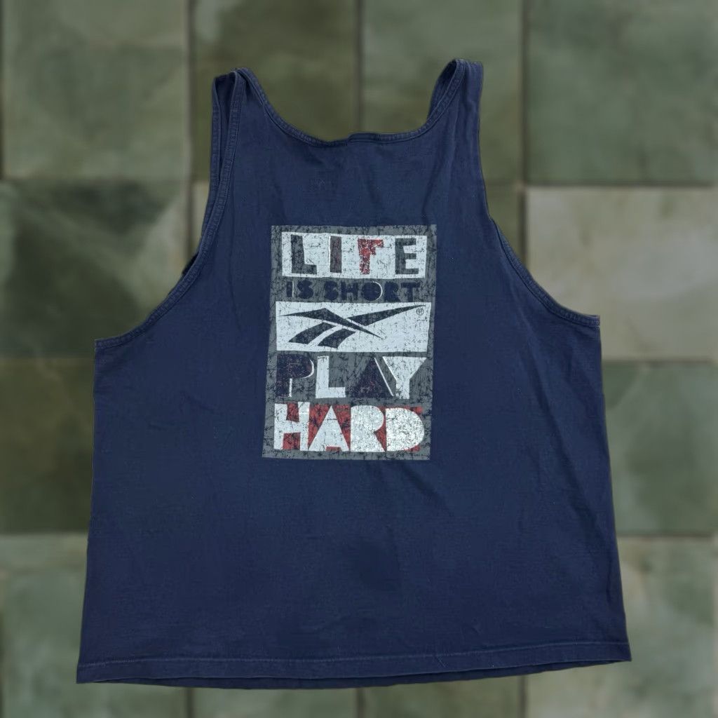 Reebok VINTAGE Reebok Tank Top Men XL Blue 90s Life Is Short Play Hard Sports Size US XL / EU 56 / 4 - 1 Thumbnail