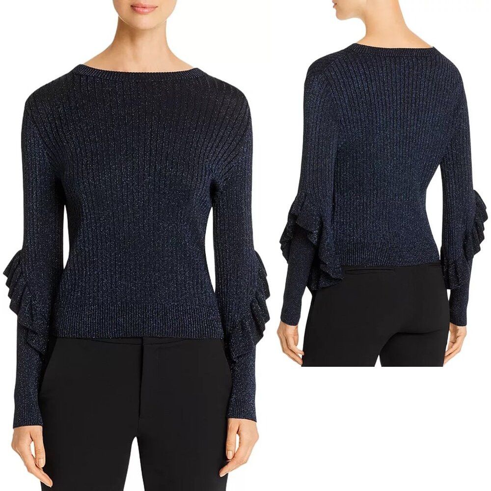 Elie Tahari Elie Tahari Hope Ribbed Knit Navy Sparkle Sweater Size XS Size XS / US 0-2 / IT 36-38 - 1 Thumbnail