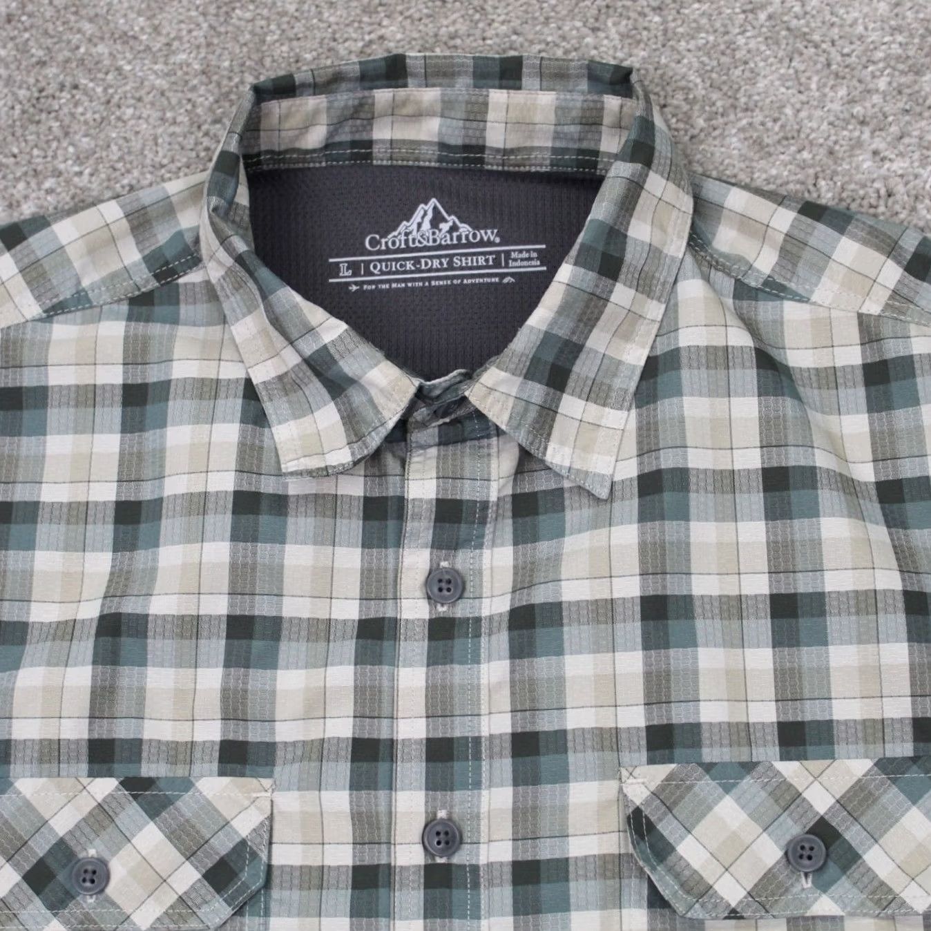 Croft & Barrow Croft & Barrow Quick Dry Shirt Mens Large Green/Gray Plaid Poly S/S Button Up Size US L / EU 52-54 / 3 - 6 Thumbnail