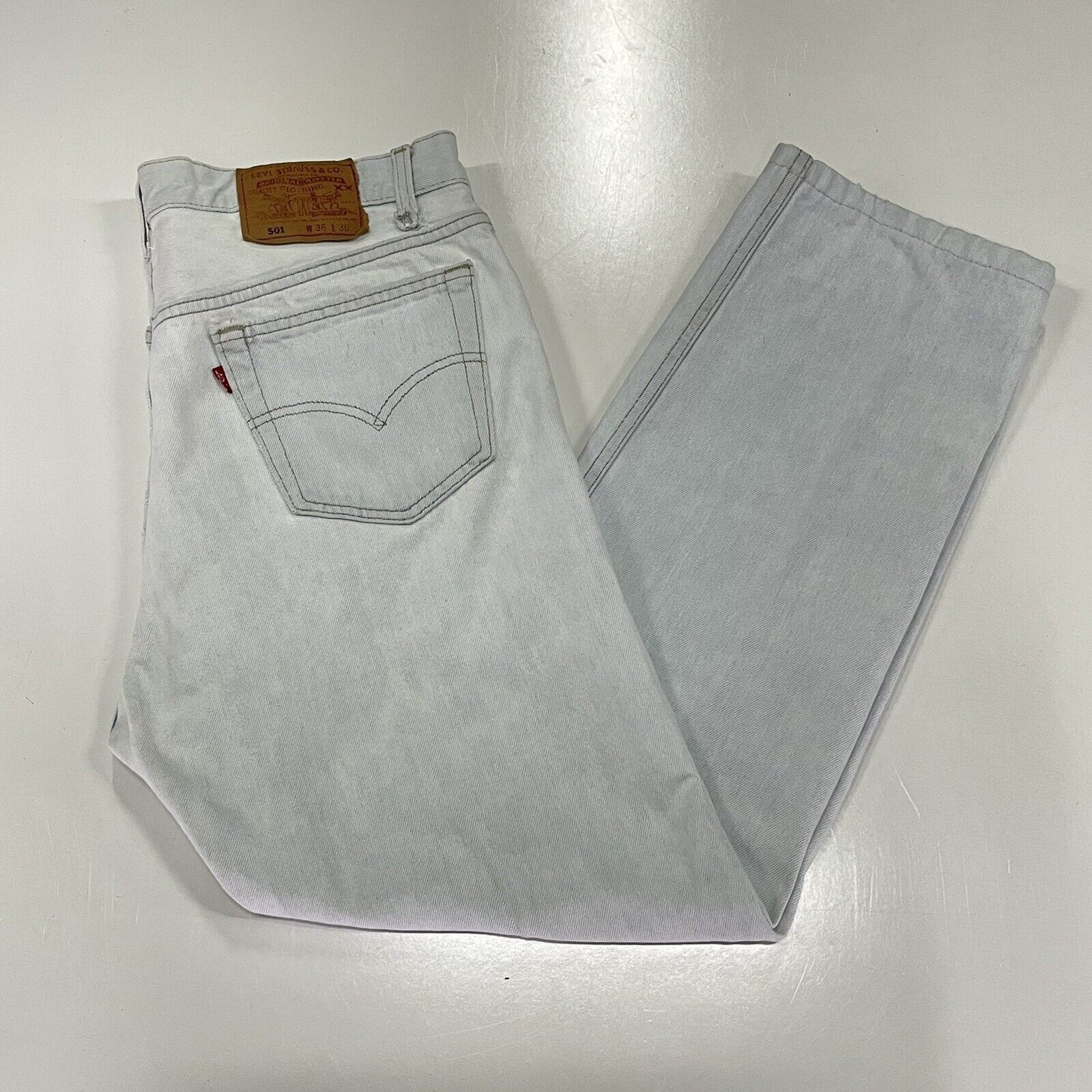 Levi's VTG 90’s Levi’s 501 White Straight Denim Blue Jeans 34x28 Size US 34 / EU 50 - 2 Thumbnail