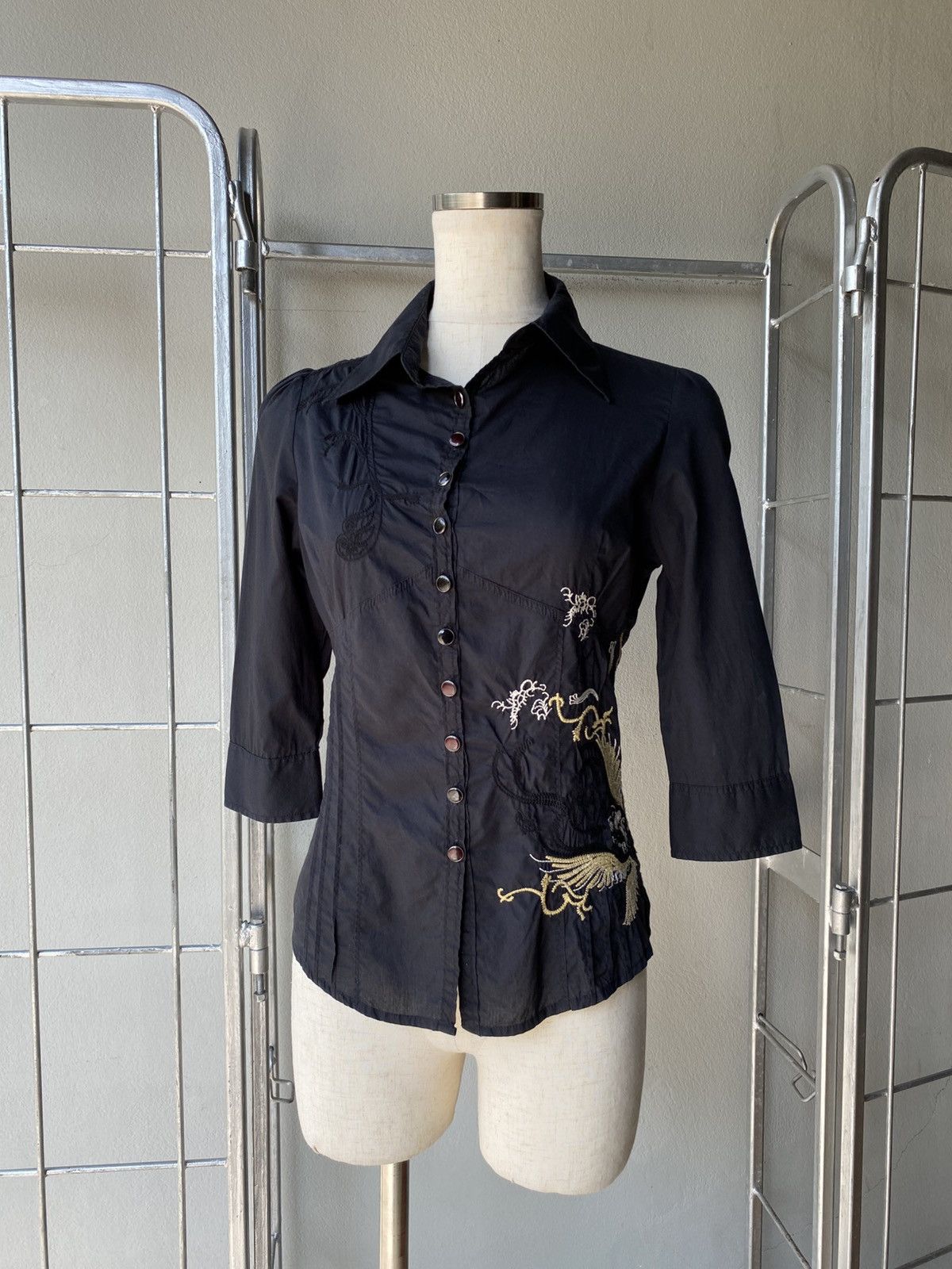 Diesel DIESEL Black Embroidered Button-Up Shirt Size XS / US 0-2 / IT 36-38 - 14 Thumbnail