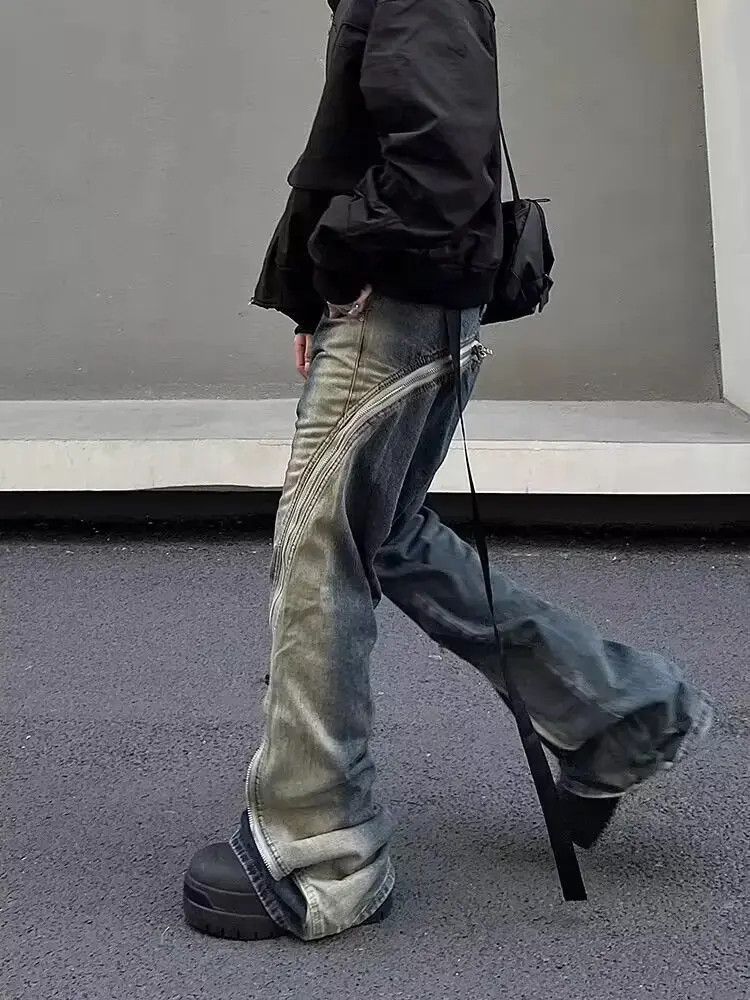 Japanese Brand Street wash gradient grunge zipper micro-flare jeans Size US 33 - 3 Thumbnail
