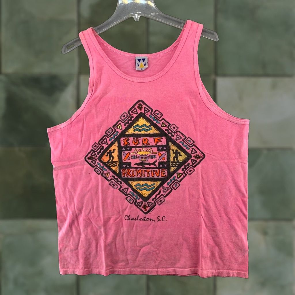 Primitive VINTAGE Primitive Apparel Surf Tanktop Mens Large Pink Aztec Charleston SC Graphic Print T-Shirt USA Vintage Mens Tanktop Pink Aztec Charleston SC Size US L / EU 52-54 / 3 - 1 Thumbnail