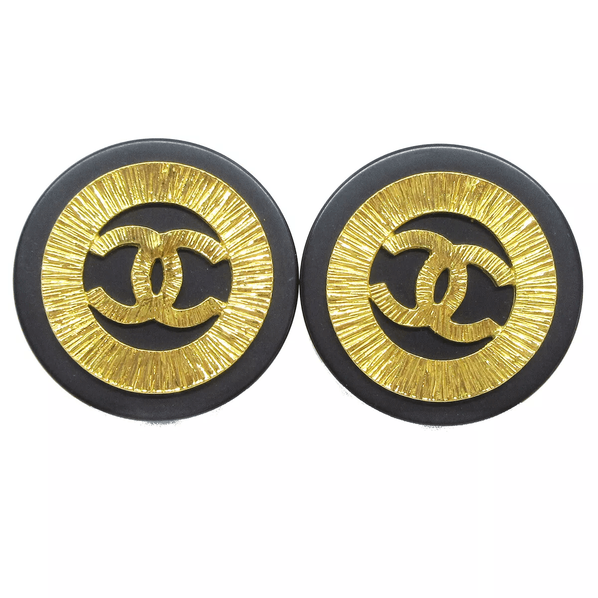 Chanel CHANEL Huge Button Motif Earrings Black Clip Size ONE SIZE - 7 Thumbnail