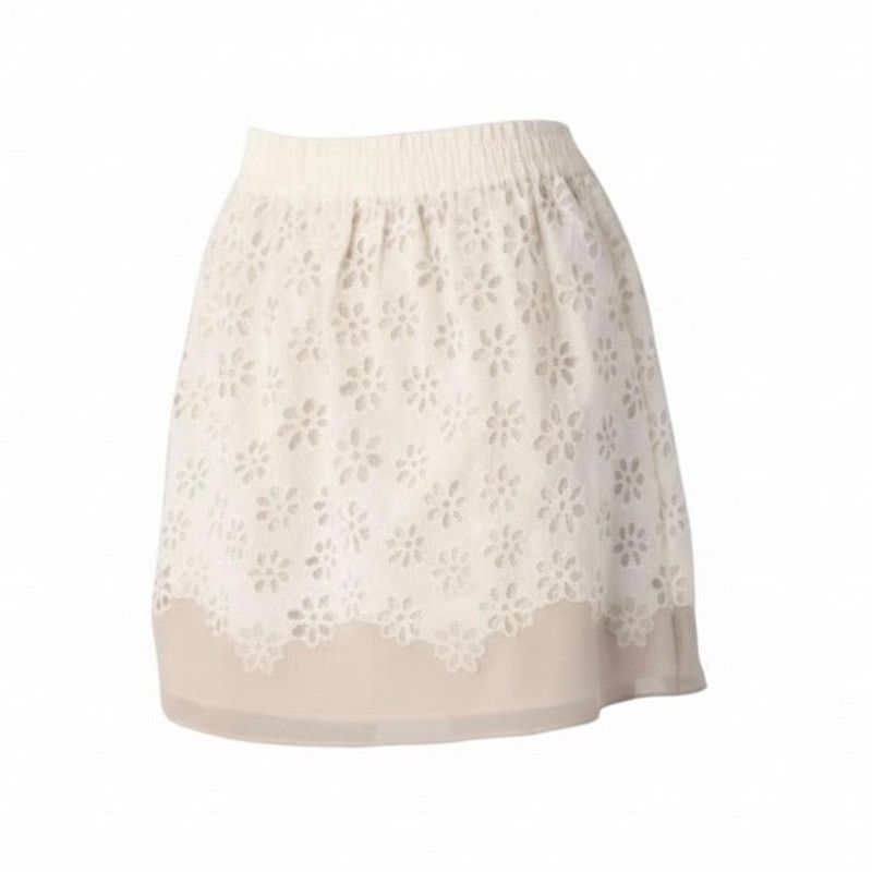 Club Monaco nwt Lorie Antique Cotton Silk Eyelet Skirt US 6 Ivory Size 28" / US 6 / IT 42 - 3 Thumbnail