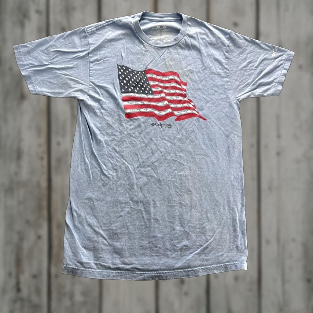 Vintage Columbia PFG Shirt Mens Medium Blue American Flag Graphic Cotton Tee Shirt Size US M / EU 48-50 / 2 - 1 Thumbnail