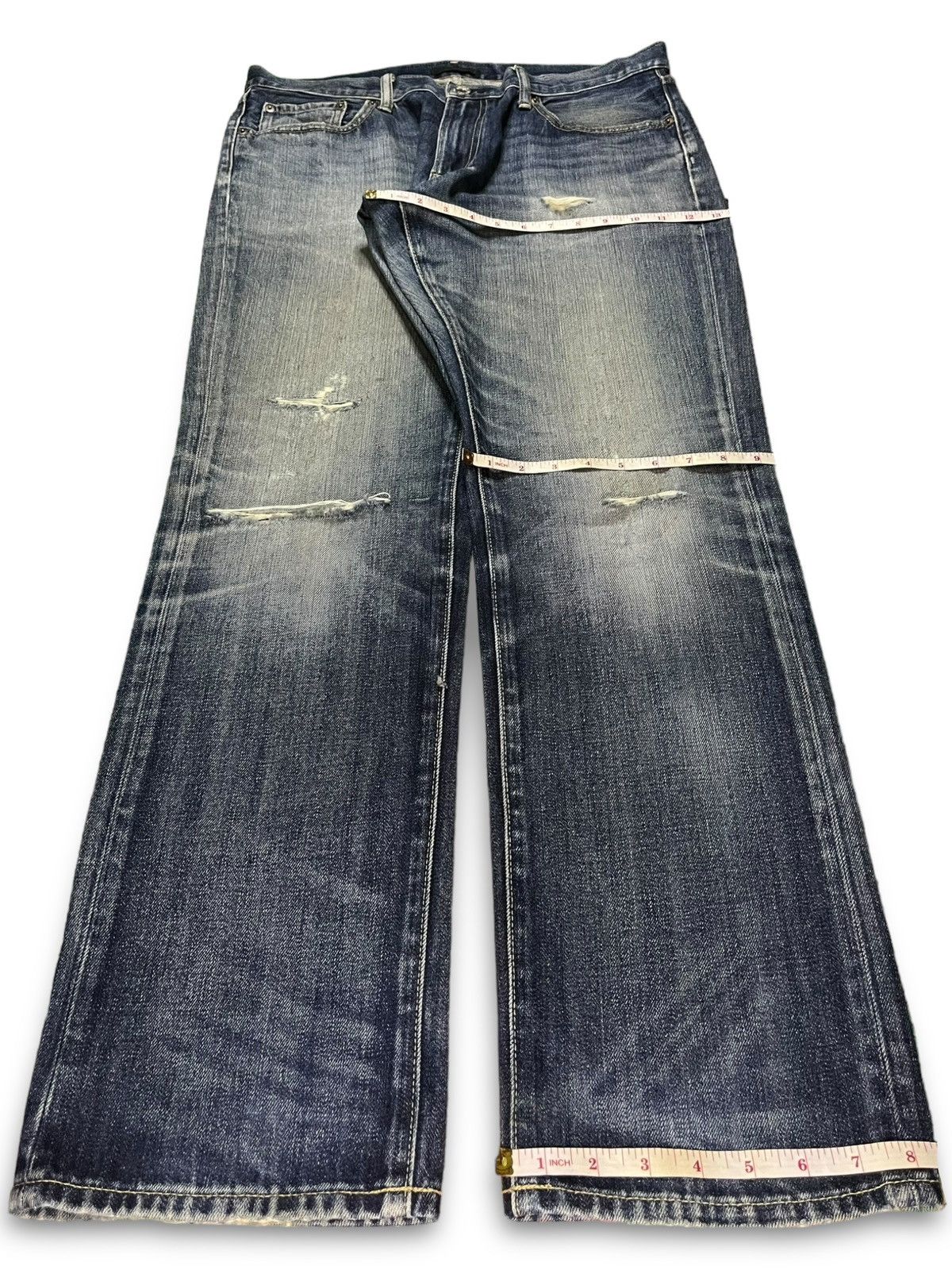Japanese Brand × Uniqlo Vintage Japanese Uniqlo Blue Wash Distressed Baggy Jeans Size US 37 - 13 Thumbnail
