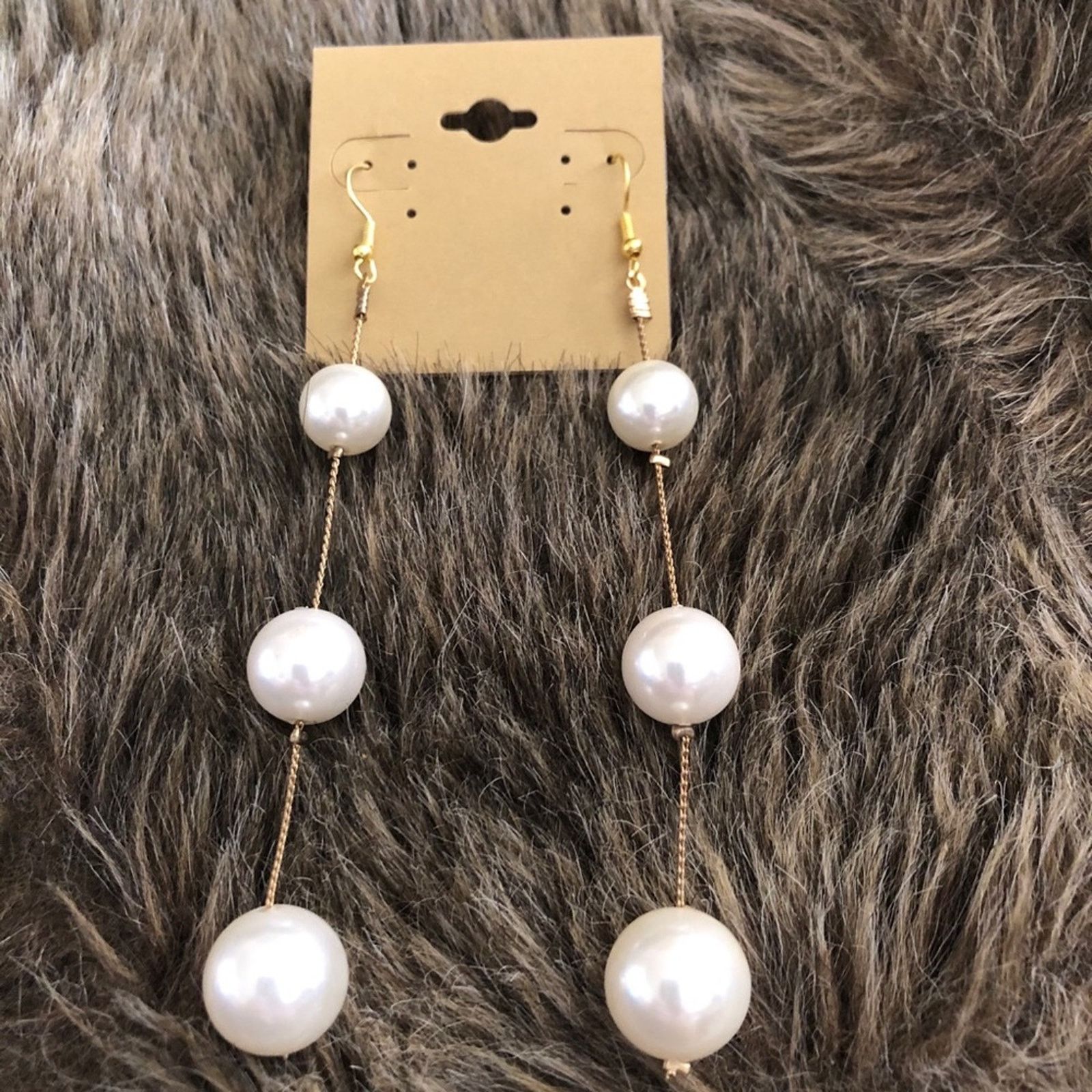 Vintage Vintage long faux pearl gold chain earrings Size ONE SIZE - 2 Thumbnail
