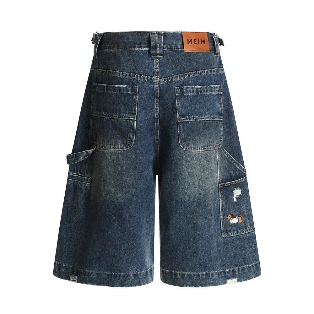 Jean Men's washed distressed loose cargo denim shorts Size US 32 / EU 48 - 2 Thumbnail