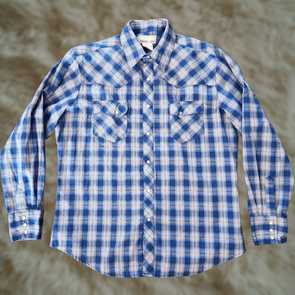 Wrangler Wrangler Wrancher Pearl Snap Western Shirt Men’s Large Blue Orange Plaid Shirt Regular Men’s Western Pearl Snap Shirt Blue Orange Plaid Size US L / EU 52-54 / 3 - 1 Thumbnail