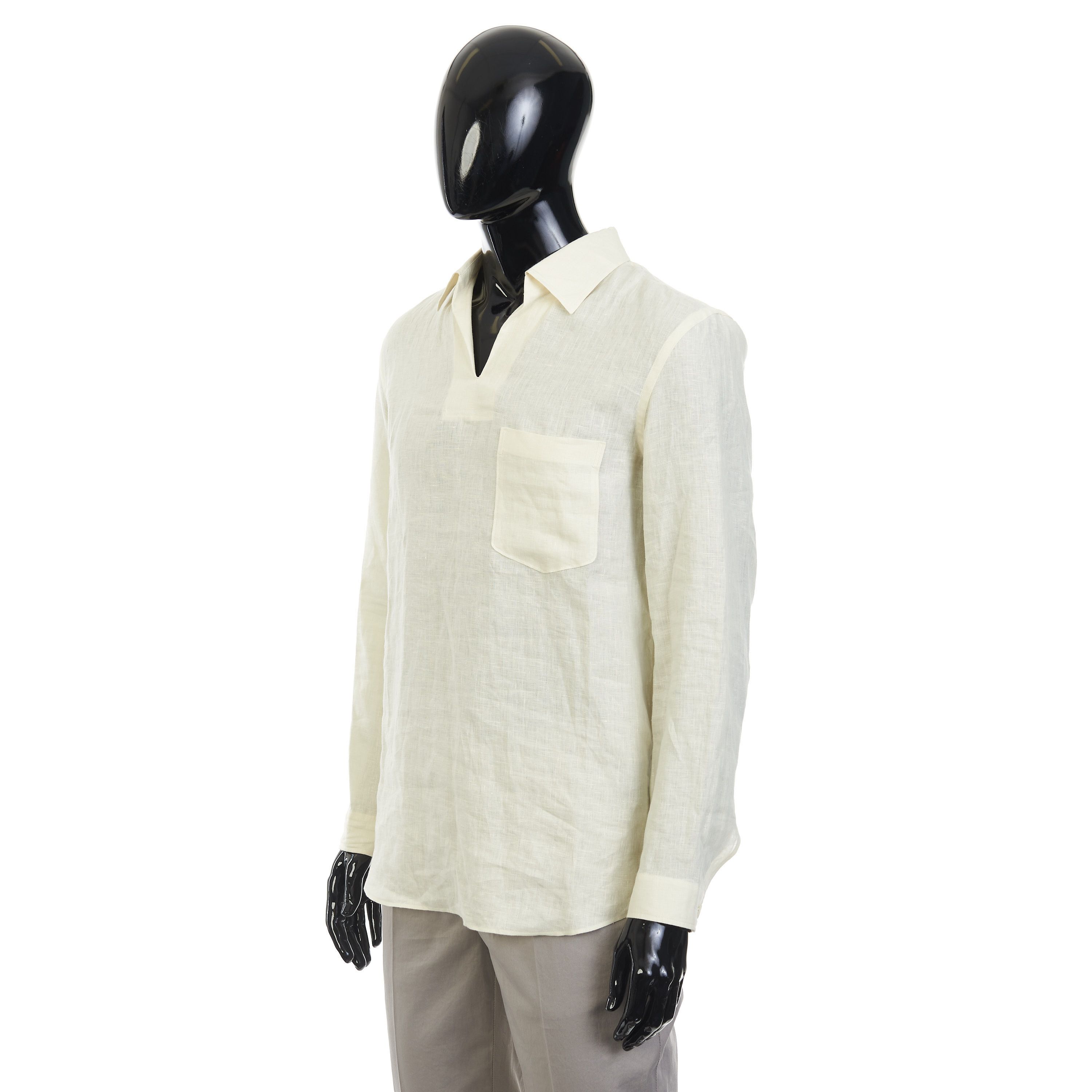 Ermenegildo Zegna Light Yellow Oasi Lino Polo Shirt with Vareuse Collar Size US S / EU 44-46 / 1 - 2 Thumbnail