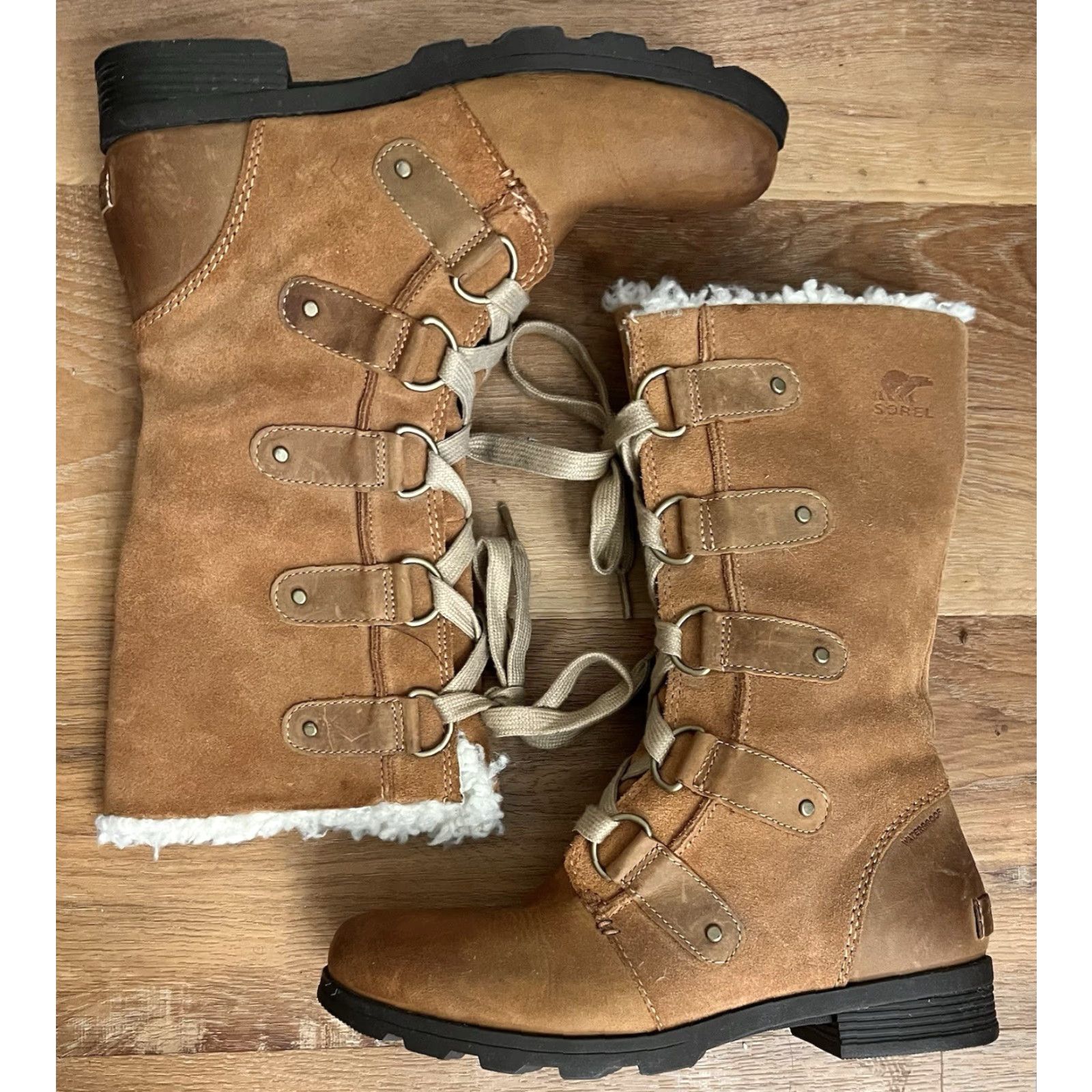 SOREL Sorel Emelie Snow Boot Women's Brown Suede Full Grain Waterproof Lace Up Mid-Calf 12" Tall, US 8, UK 6, EU 39, Faux Fur Lining, Brown, Size 8 Mens? Size US 6 / IT 36 - 4 Thumbnail