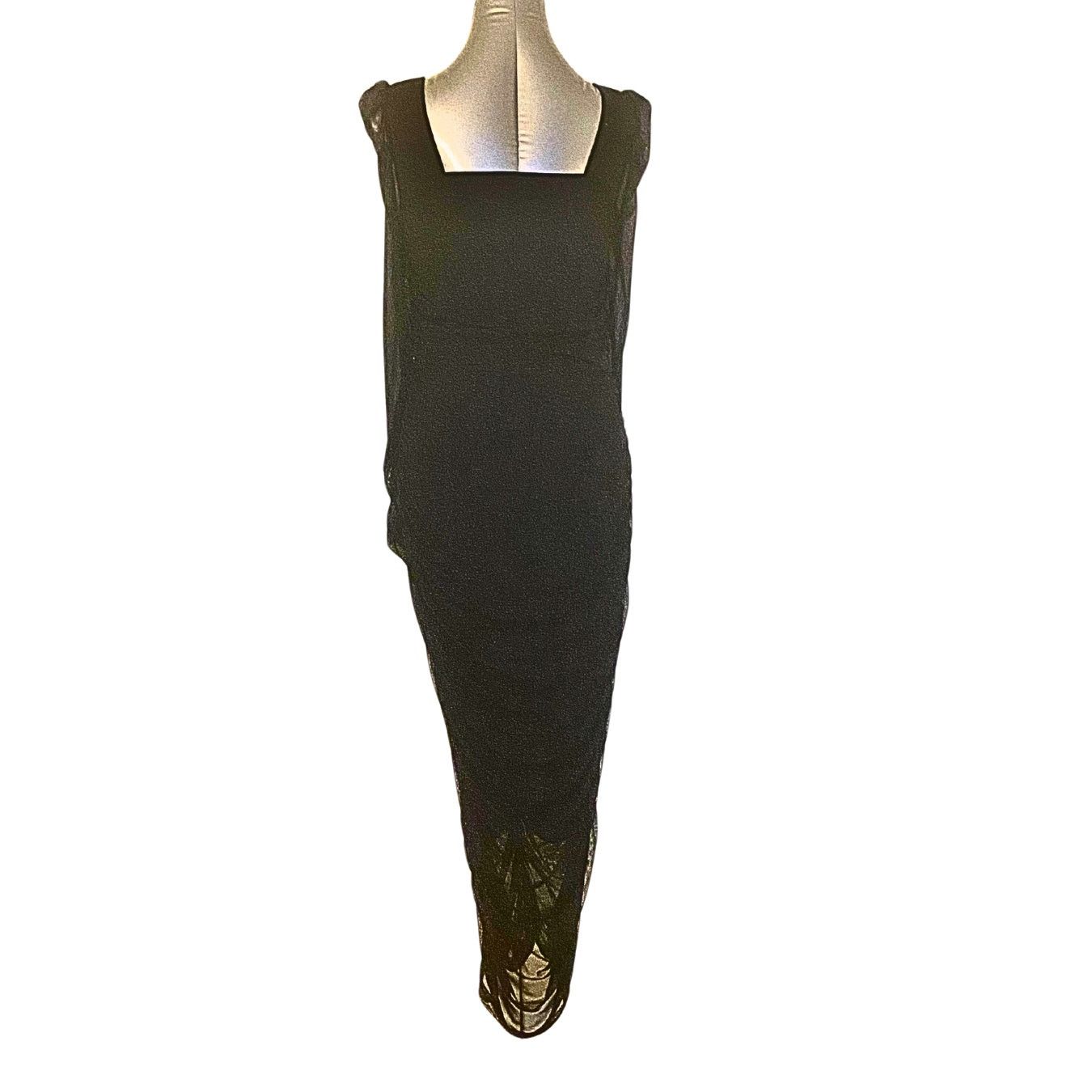 Shein Black Mesh Ruched Bodycon Midi Dress Size L / US 10 / IT 46 - 3 Thumbnail