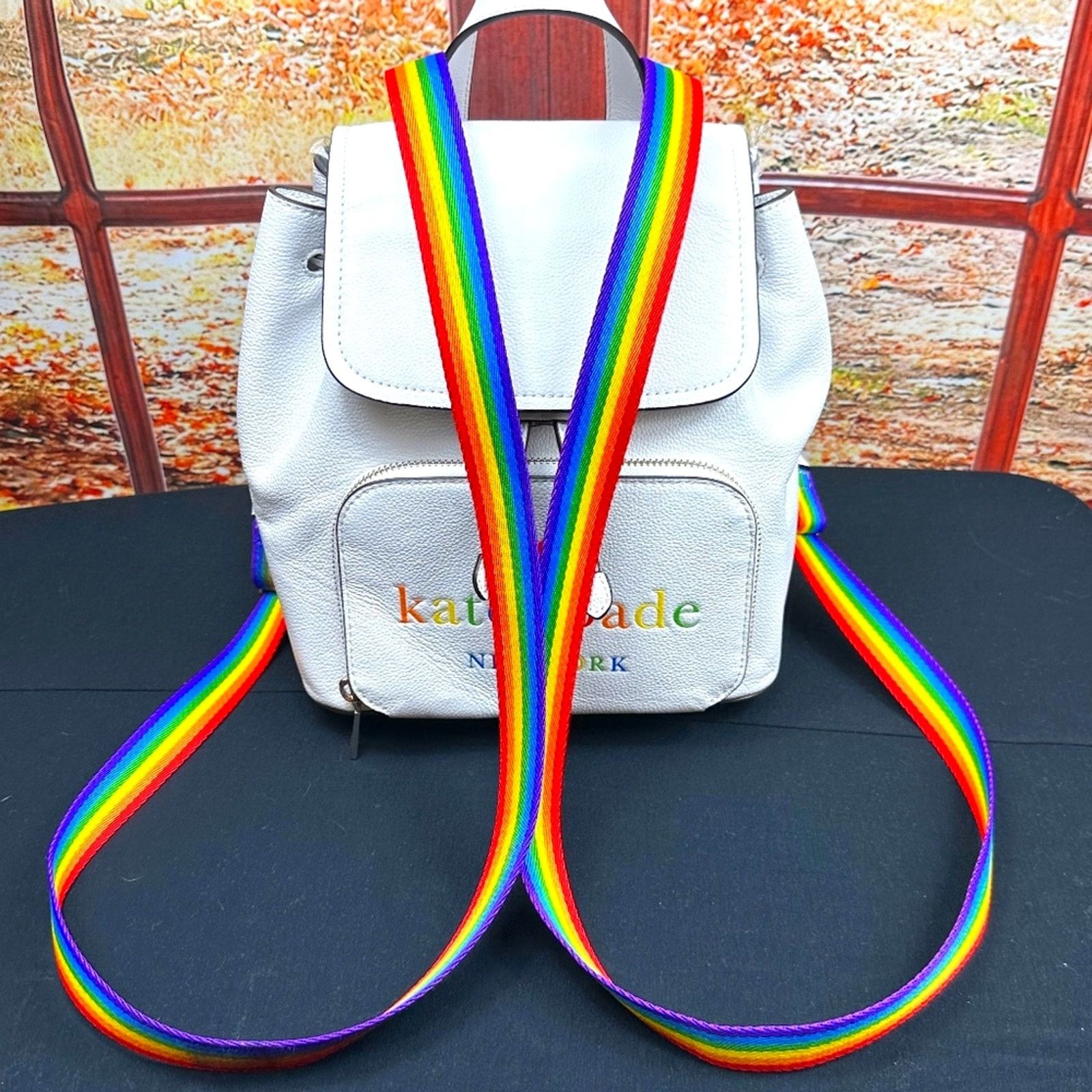 Kate Spade Kate Spade NY Pride Rainbow Darcy White Leather Backpack Size ONE SIZE - 8 Thumbnail