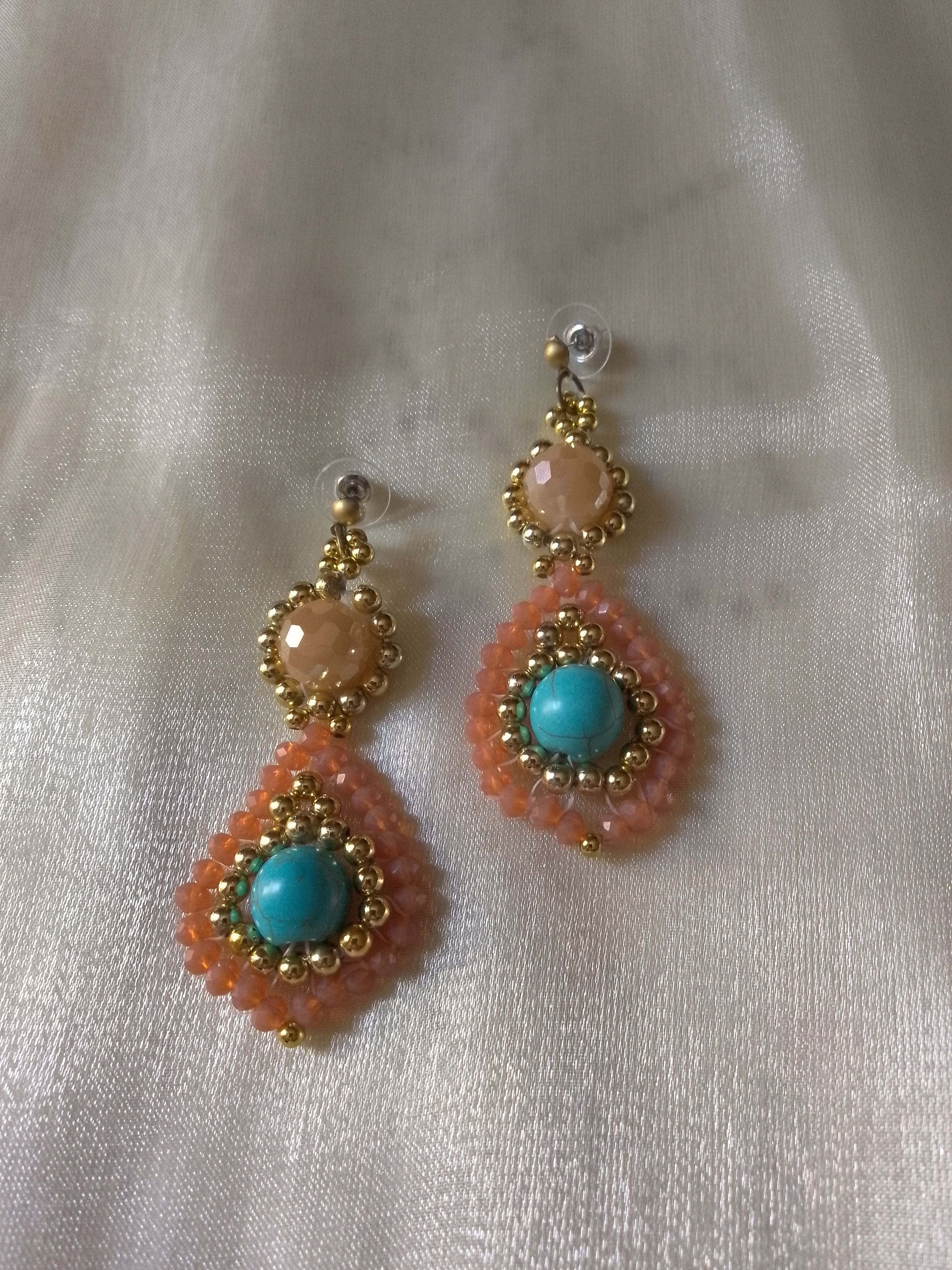 Handmade Elegant earrings drop shaped Natural turquoise gemstones Size ONE SIZE - 1 Thumbnail