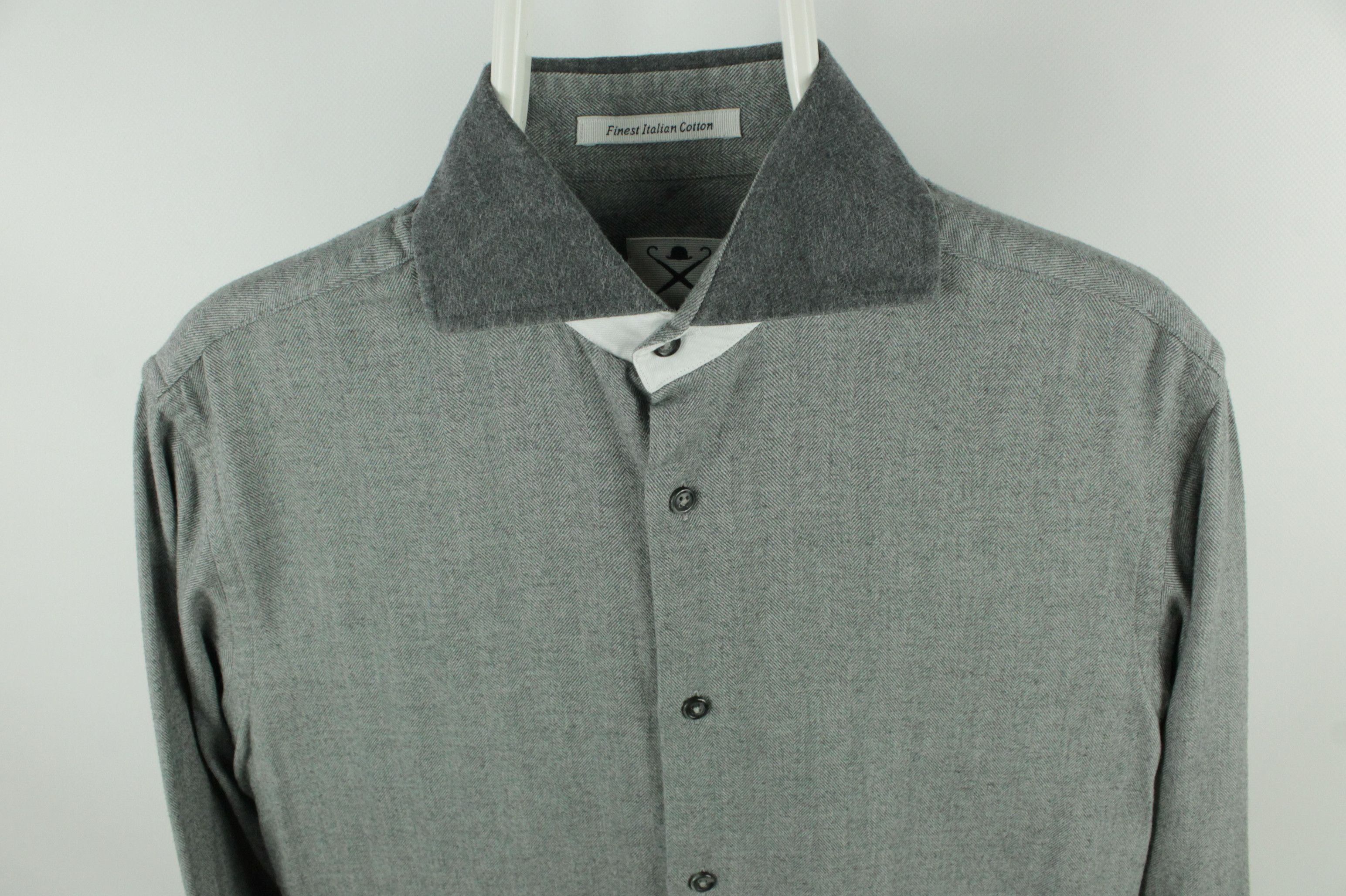 Designer × Hackett Hackett Micro Herringbone Flannel Slim Fit Dress Shirt Men's Size US M / EU 48-50 / 2 - 2 Thumbnail