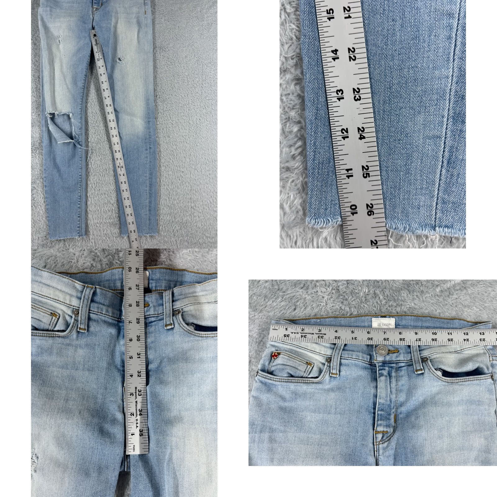 Hudson Hudson Jeans Women 28 Blue Denim Skinny Distressed Light Wash 27 Inseam 5-Pocket Pattern Flower Size 28" / US 6 / IT 42 - 8 Thumbnail