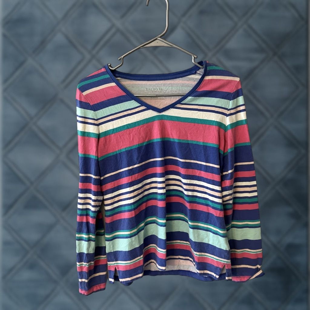 Talbots Talbots Blouse Shes Womens Multicolor Striped V-Neck Long Sleeve Size PS Shipped Daily Size S / US 4 / IT 40 - 1 Thumbnail