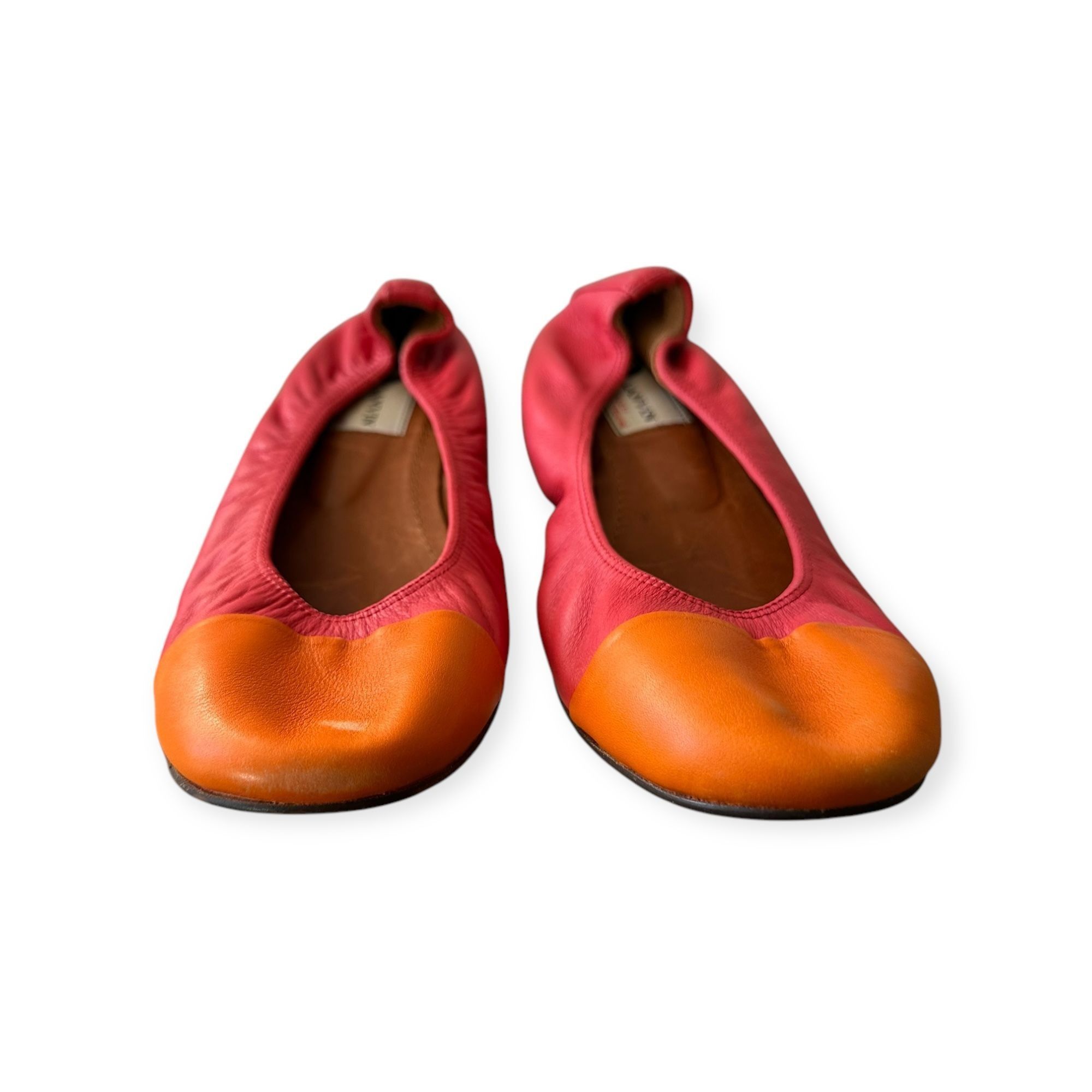 Lanvin Lanvin Cap-Toe Ballerina Flats. in Red /Orange Leather, 39 Size US 9 / IT 39 - 4 Thumbnail