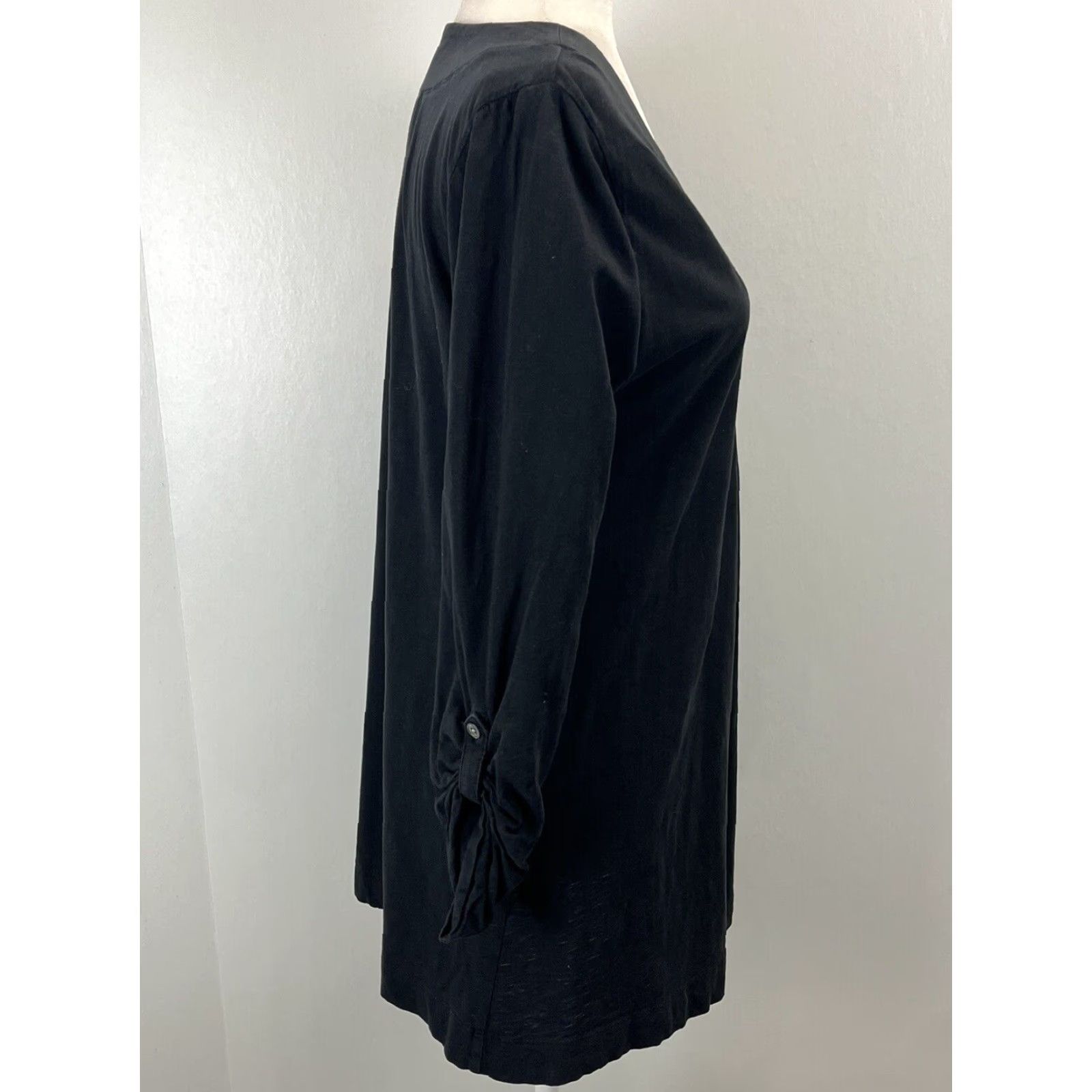 J. Jill J. Jill Womens Black V-Neck Tunic Shirt Dress Medium Long Sleeve Roll Tab Size M / US 6-8 / IT 42-44 - 4 Thumbnail