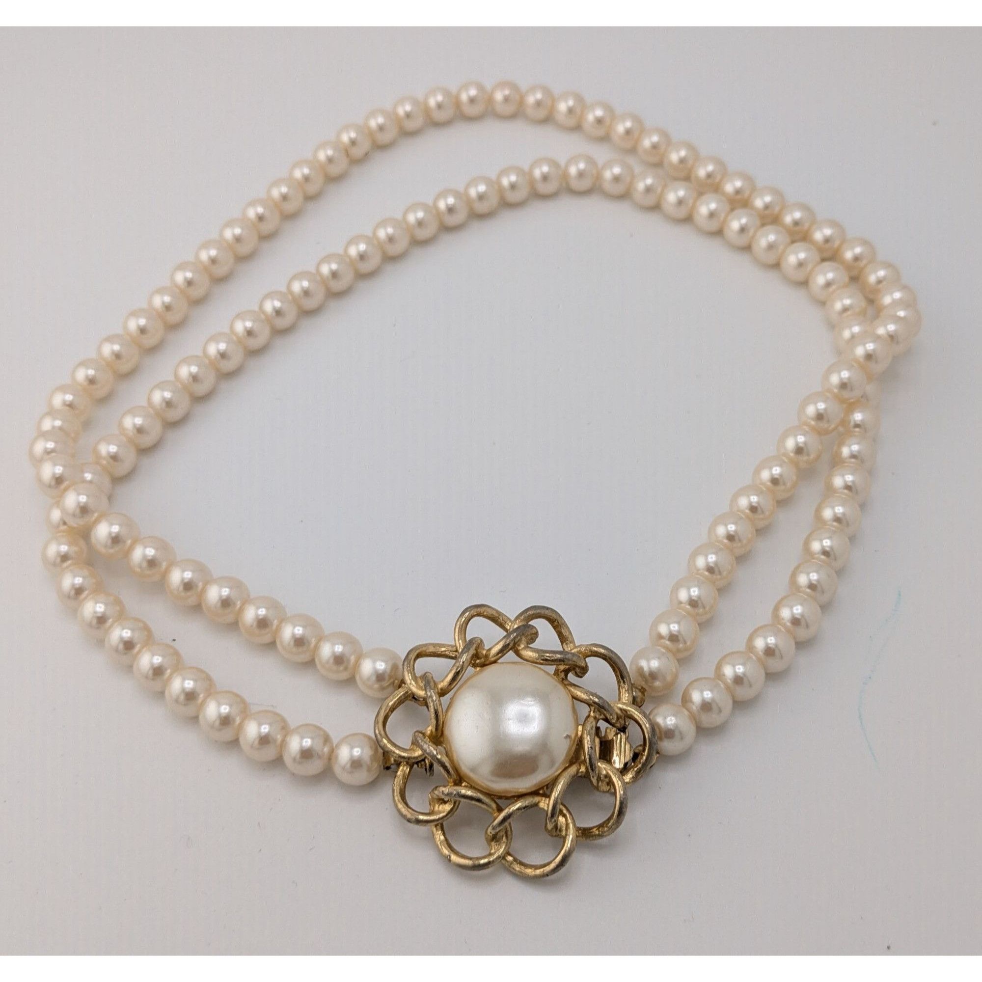 Other Vintage Midcentury Glam Double Strand Faux Pearl Necklace Wi Size ONE SIZE - 7 Thumbnail