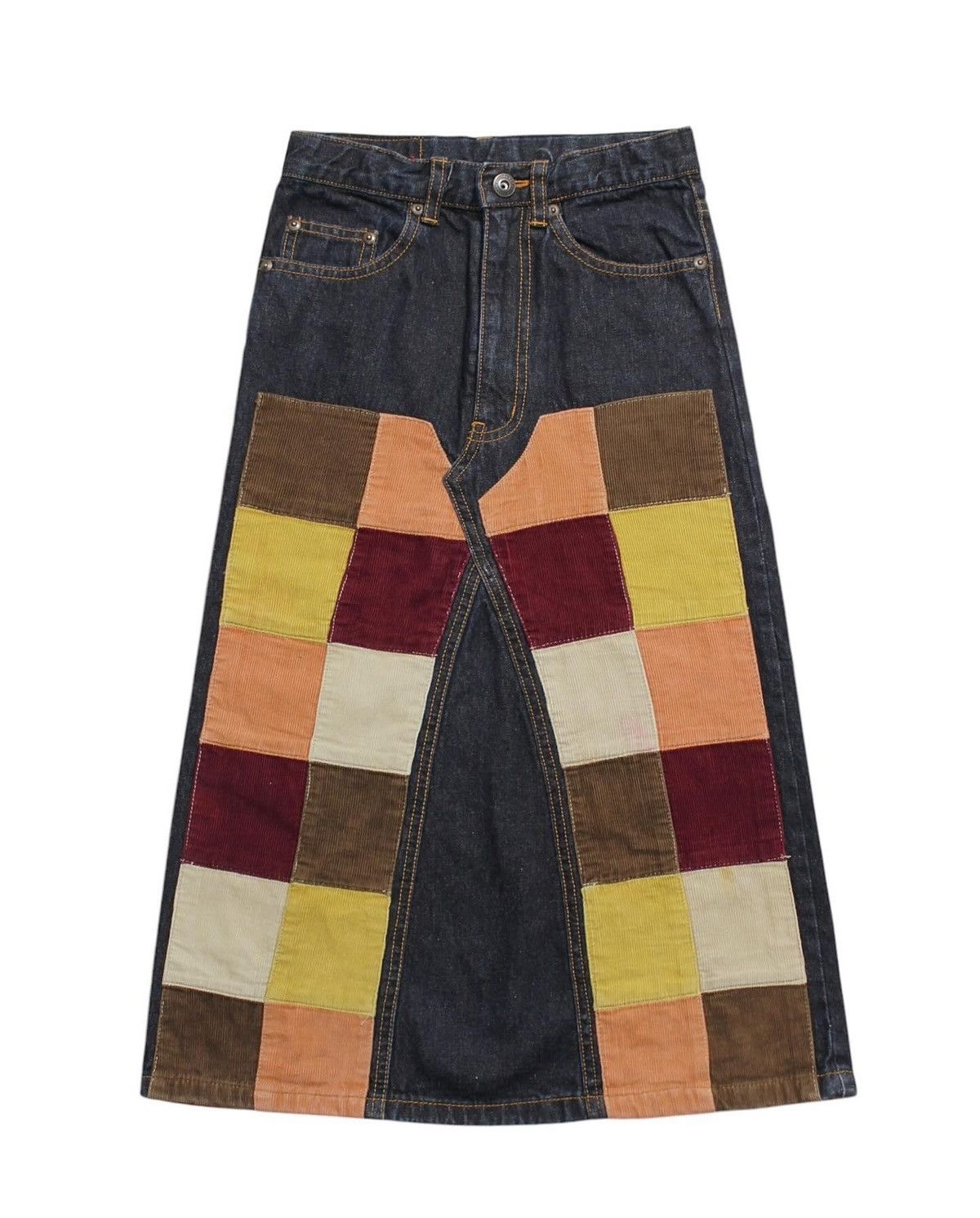 Japanese Brand DU COURAGE PATCHWORK CORDUROY DENIM SKIRTS ( BEBE CO ) Size 31" - 1 Thumbnail
