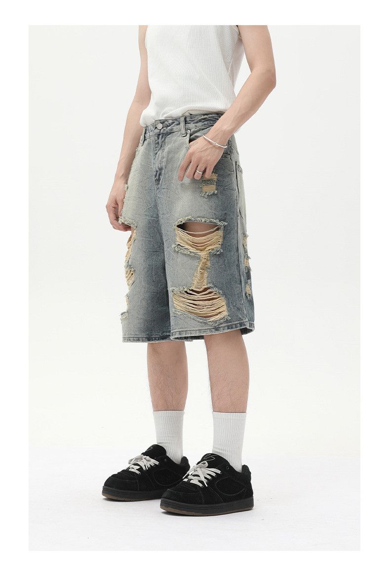 Japanese Brand × Jean Vintage distressed loose straight blue ripped denim shorts Size US 32 / EU 48 - 3 Thumbnail