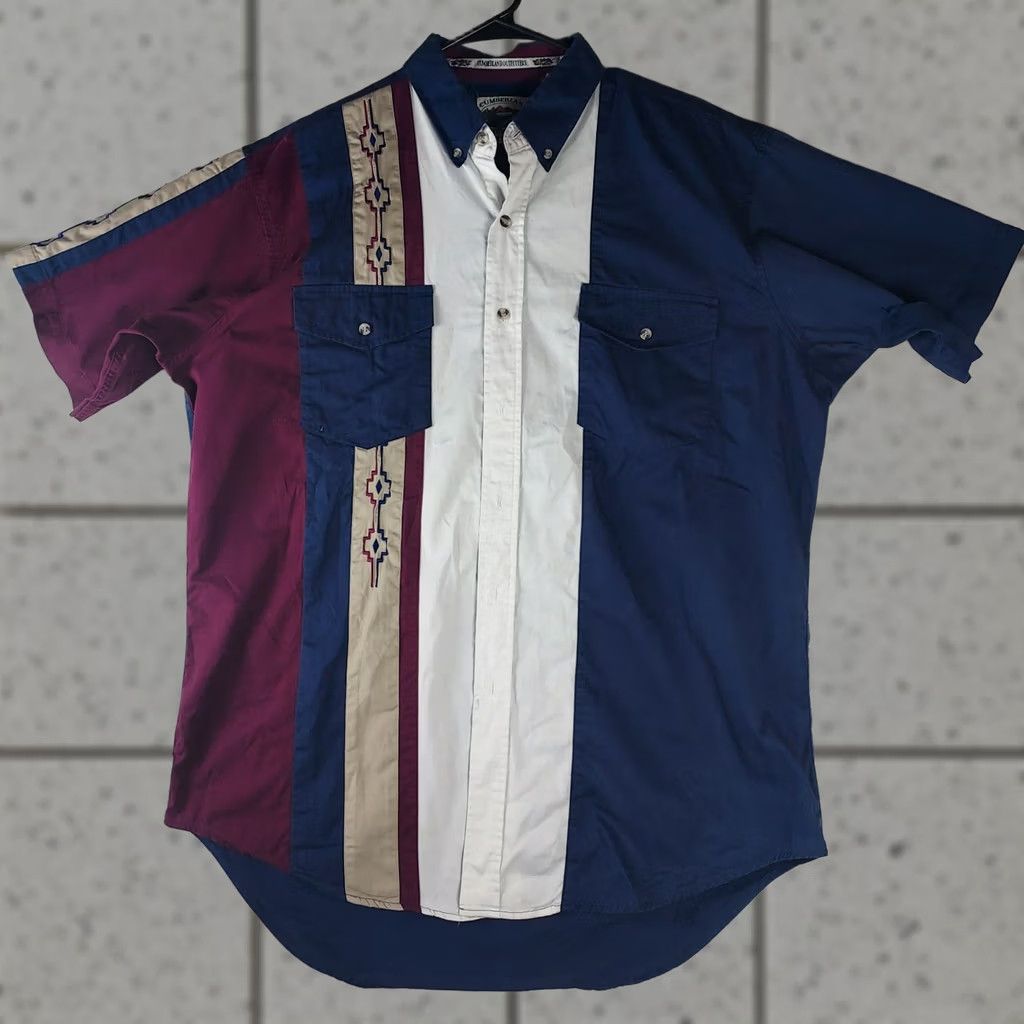 Vintage VINTAGE Cumberland Outfitters XL Men’s Aztec Stripe Western Rodeo Shirt Short Sleeve Cot Size US XL / EU 56 / 4 - 1 Thumbnail