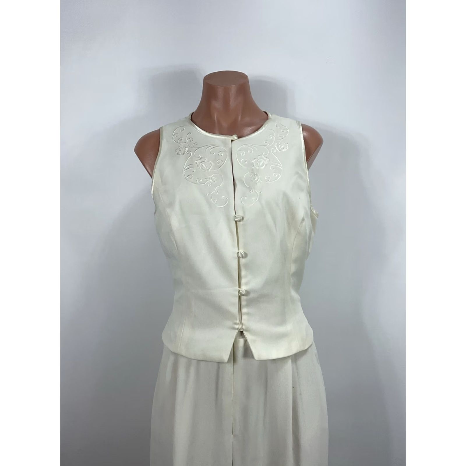 Laundry by Shelli Segal Laundry by Shelli Segal Jumpsuit Ivory 1990s Wedding Wide Leg Size 12 Adult Womens Size 34" / US 12 / IT 48 - 3 Thumbnail