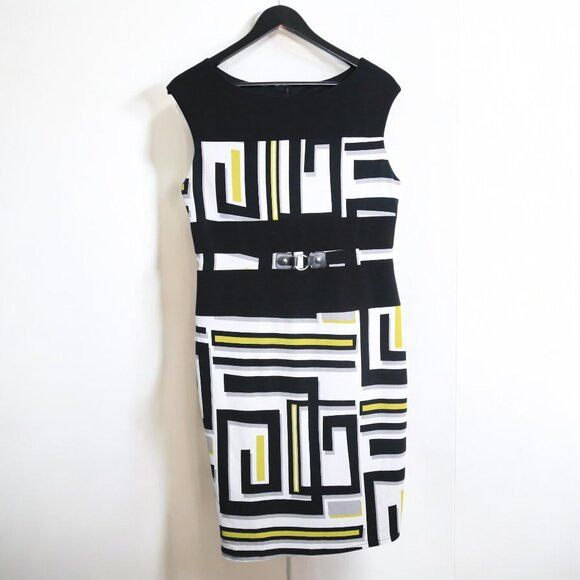 Joseph Ribkoff Joseph Ribkoff Front Belted Geometric Circle Patterned Dress Size L / US 10 / IT 46 - 1 Thumbnail