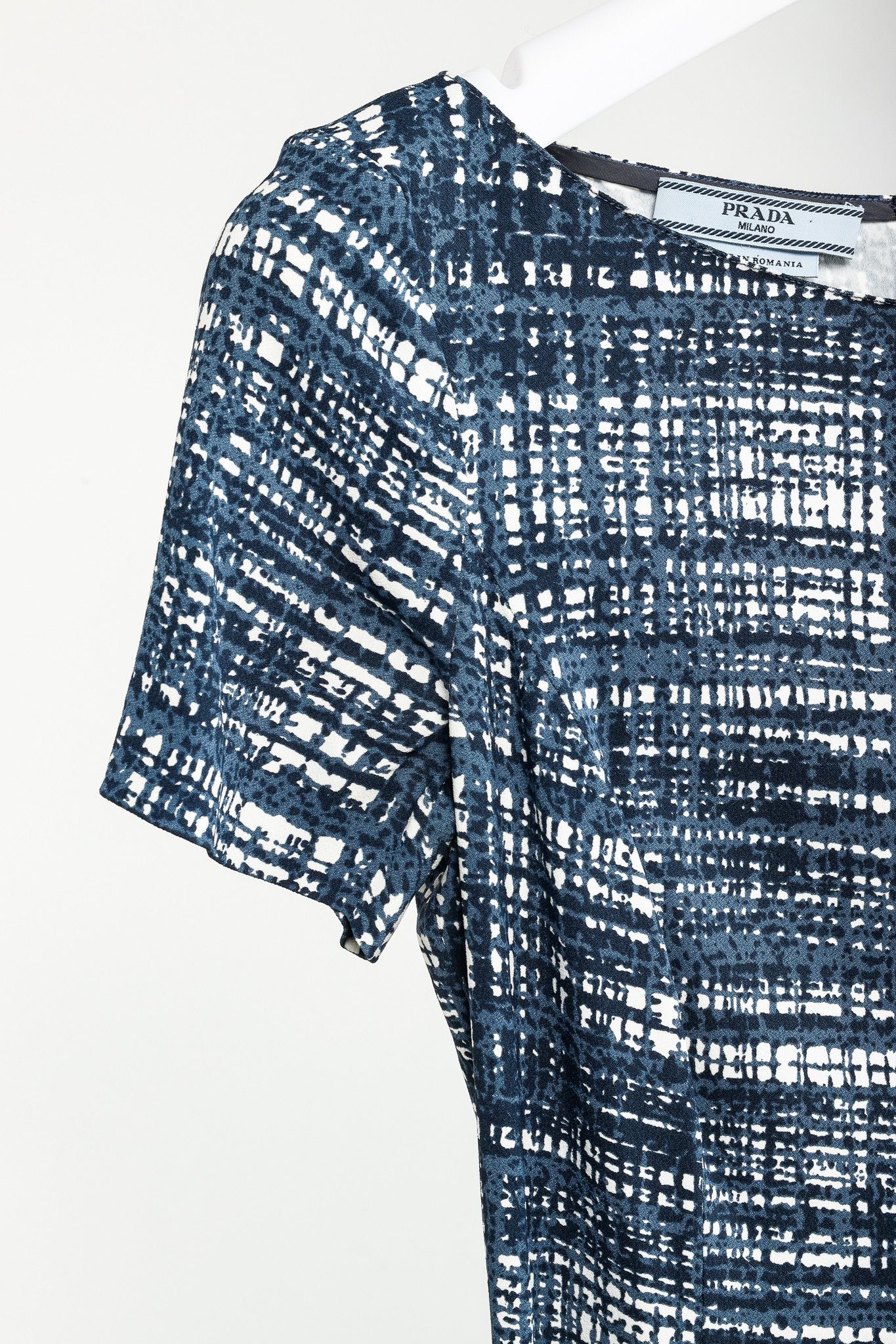 Prada Prada Blue-Plaid Crepe Short-Sleeve Dress Size S / US 4 / IT 40 - 6 Thumbnail