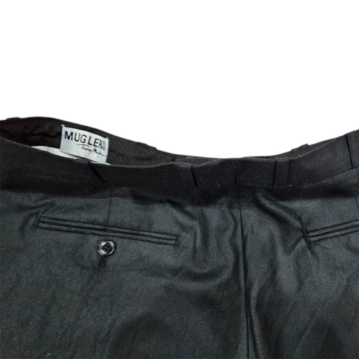 Designer × Mugler × Thierry Mugler Thierry Mugler Black Shiny Virgin Wool Suit Notched Lapel Size 44L - 7 Thumbnail