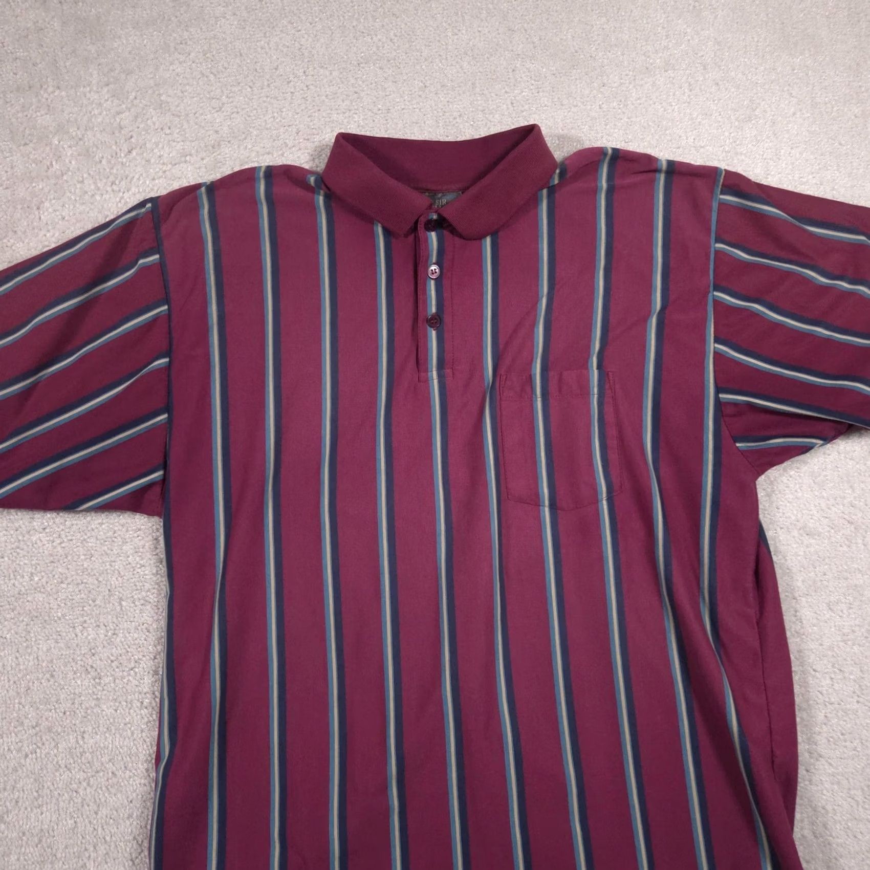 Vintage Sir William Polo Shirt Mens Large Red Striped Pocket Knit Casual Top Retro Size US L / EU 52-54 / 3 - 3 Thumbnail