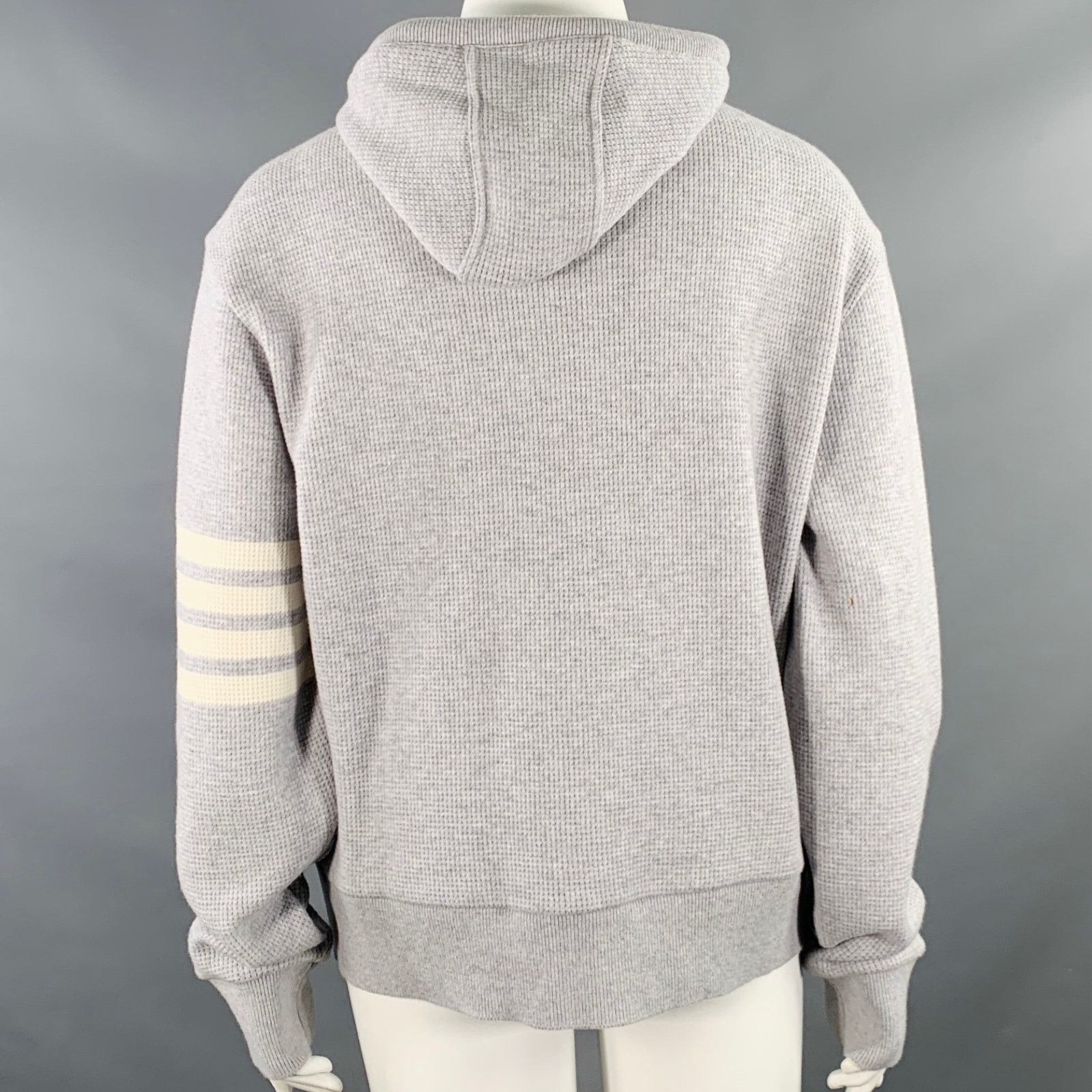 Thom Browne Size XL Grey Cream Cashmere Wool Waffle Hoodie Casual Top Size XL / US 12-14 / IT 48-50 - 4 Thumbnail