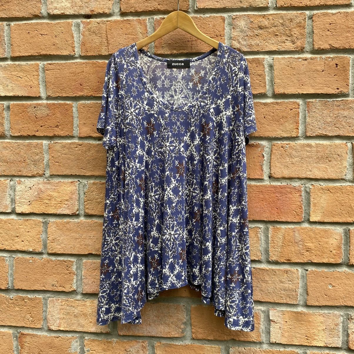 Zucca Zucca Blue Short Sleeve Printed Flare Tunic Top Size M / US 6-8 / IT 42-44 - 12 Thumbnail