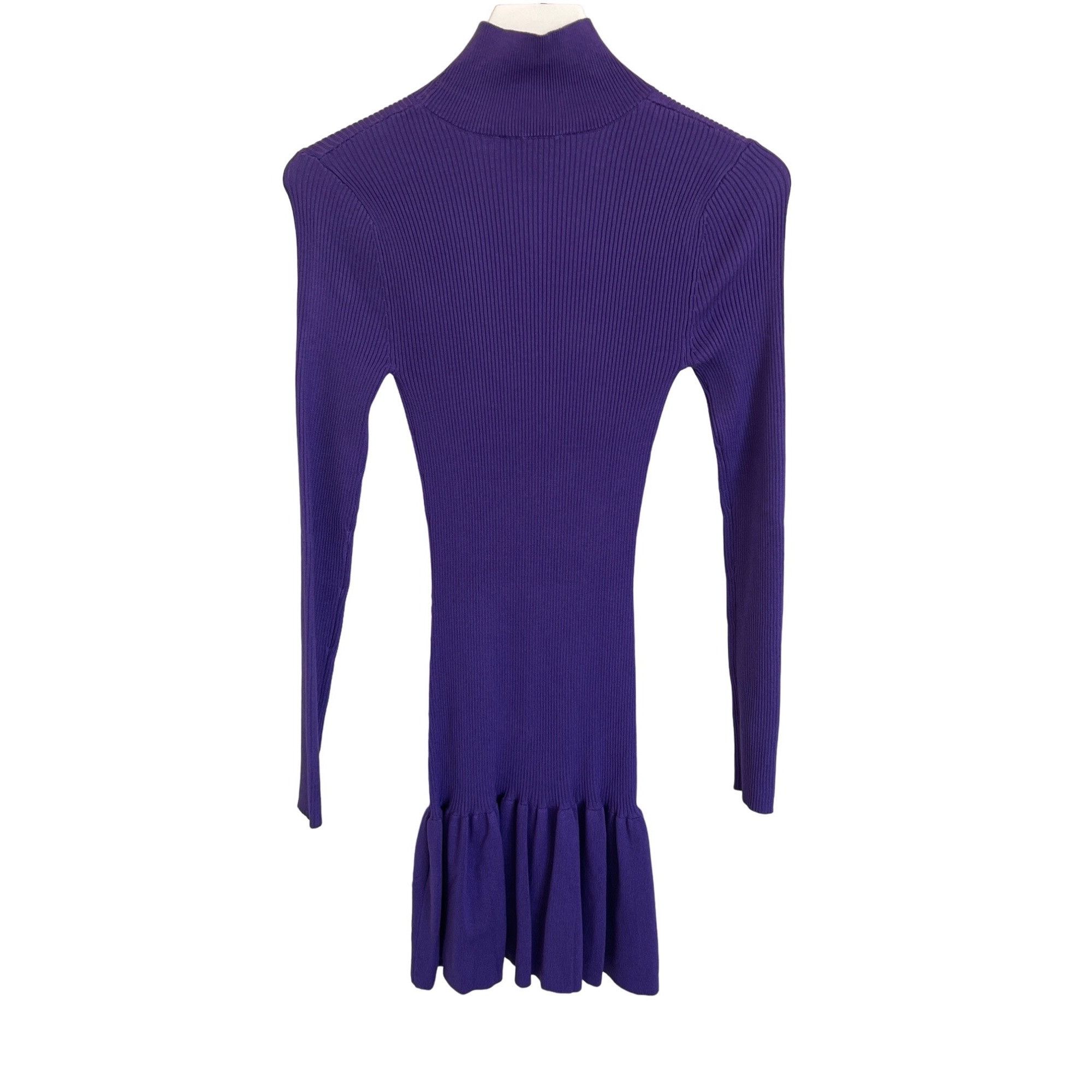 Zara Zara Purple Ribbed Knit Mock Neck Dress With Tiered Ruffle H Size S / US 4 / IT 40 - 3 Thumbnail