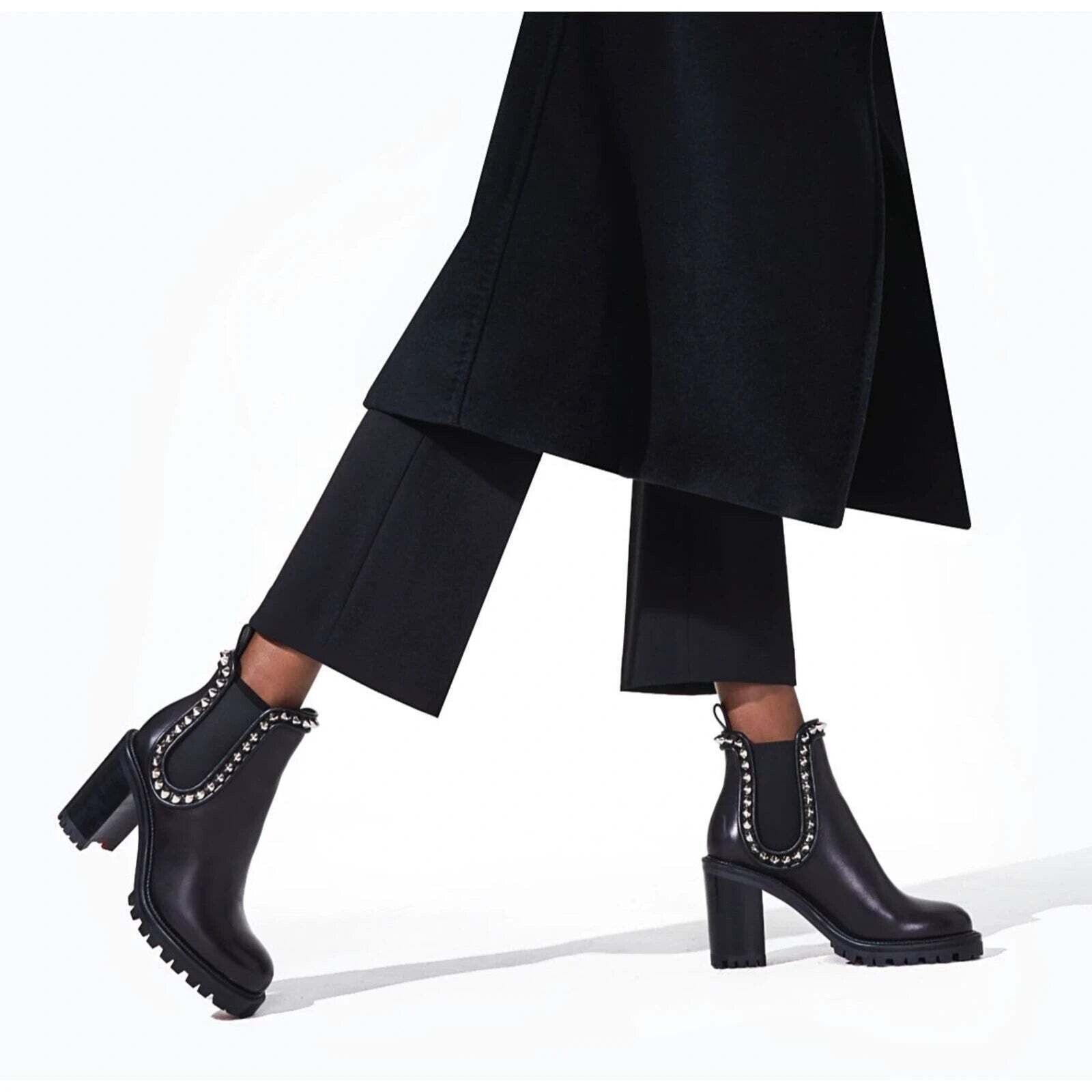 Christian Louboutin Christian Louboutin Capahutta 70 Black Leather Spike Ankle Size US 7 / IT 37 - 3 Thumbnail