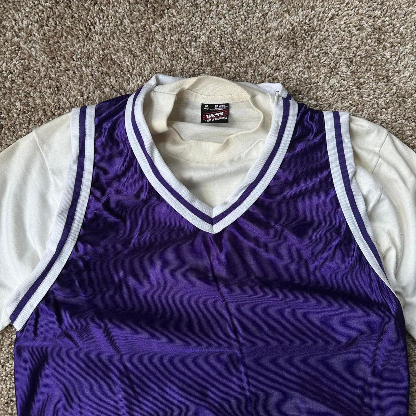 Vintage Vintage 80s White Black Tee Purple Basketball Jersey Shirt Size US M / EU 48-50 / 2 - 4 Thumbnail