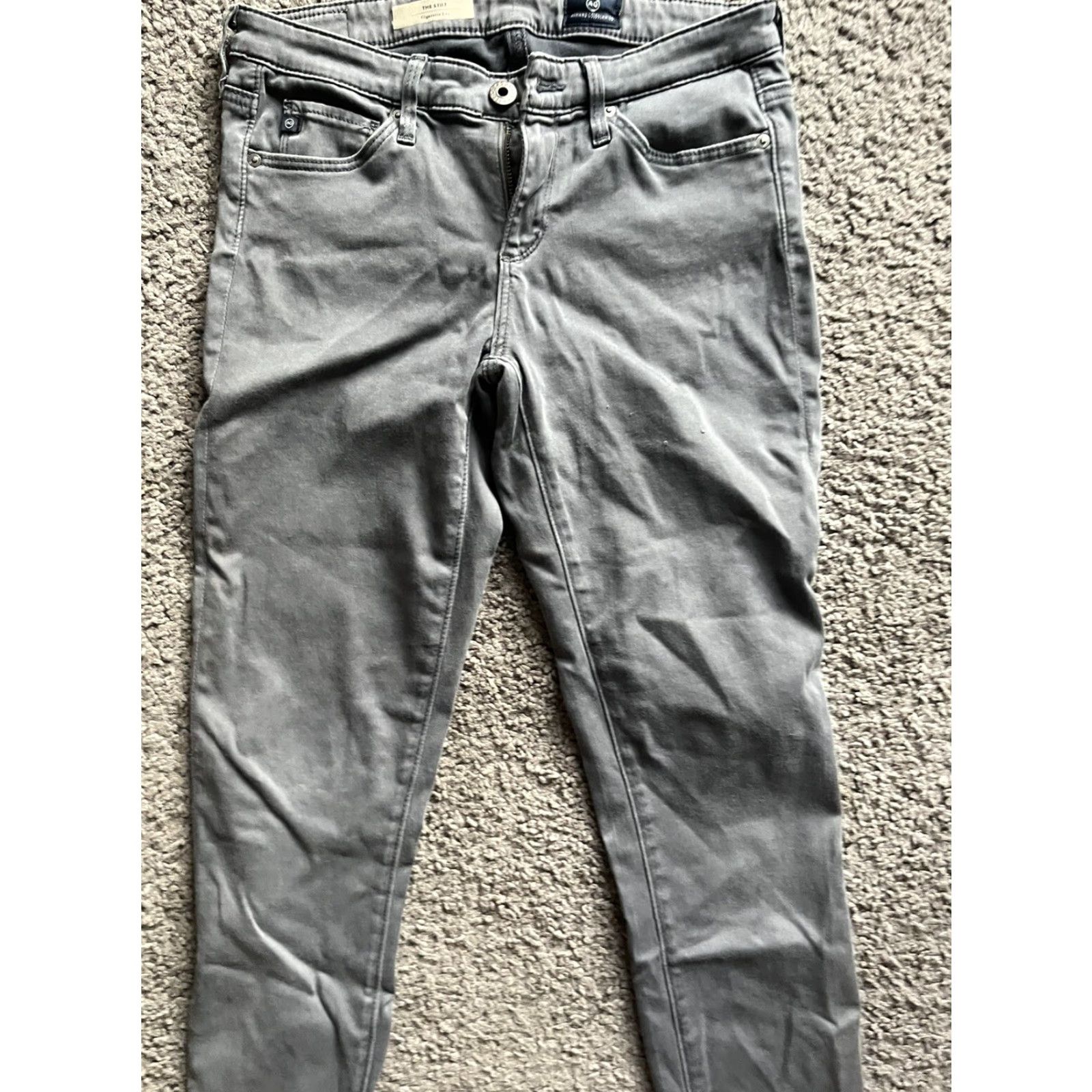 Vintage AG Adriano Goldschmied The Stilt Gray Jean Wash 25R Denim Straight 5-Pocket Cropped Mid Rise Women Jeans Size 42" / US 20 - 4 Thumbnail