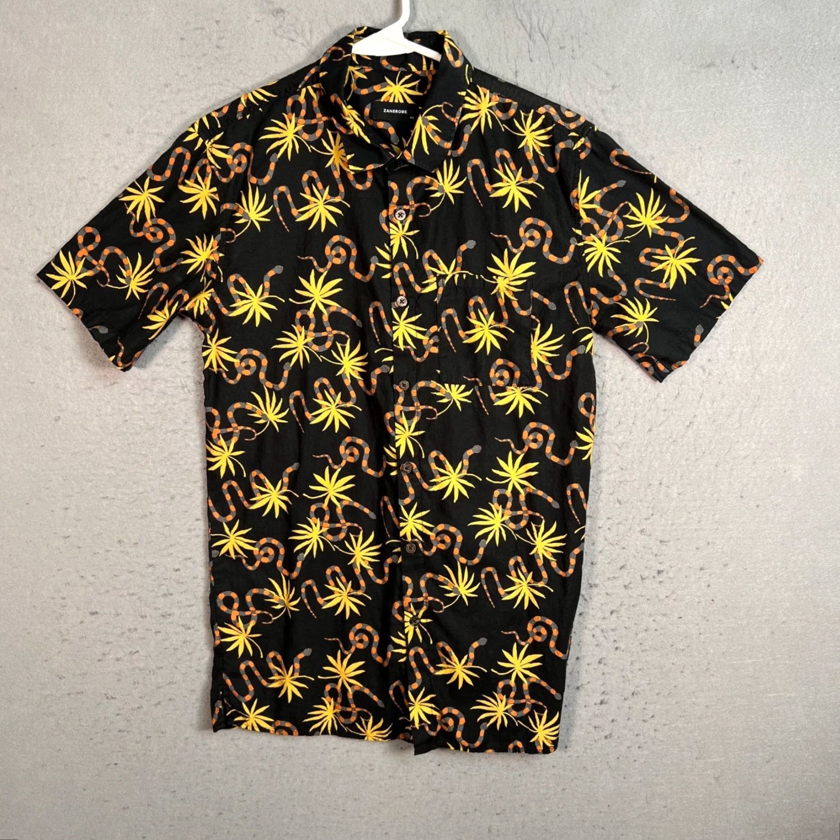 Zanerobe ZANEROBE Shirt Mens XS Black Short Sleeve Button-Up with Snake & Palm Print Size US XS / EU 42 / 0 - 2 Thumbnail
