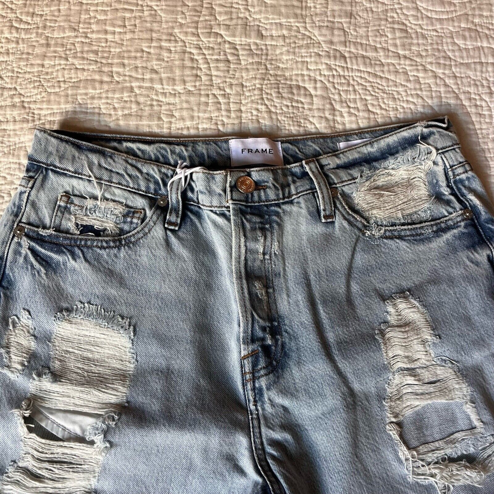 Frame FRAME Denim Le Slouch Distressed Button Fly Light Wash Jeans Size 29" - 3 Thumbnail
