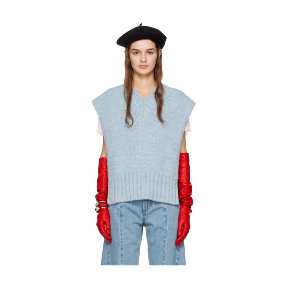 Maison Margiela o1y0625 V-neck Sleeveless Sweater in Sky Blue Size L / US 10 / IT 46 - 1 Thumbnail